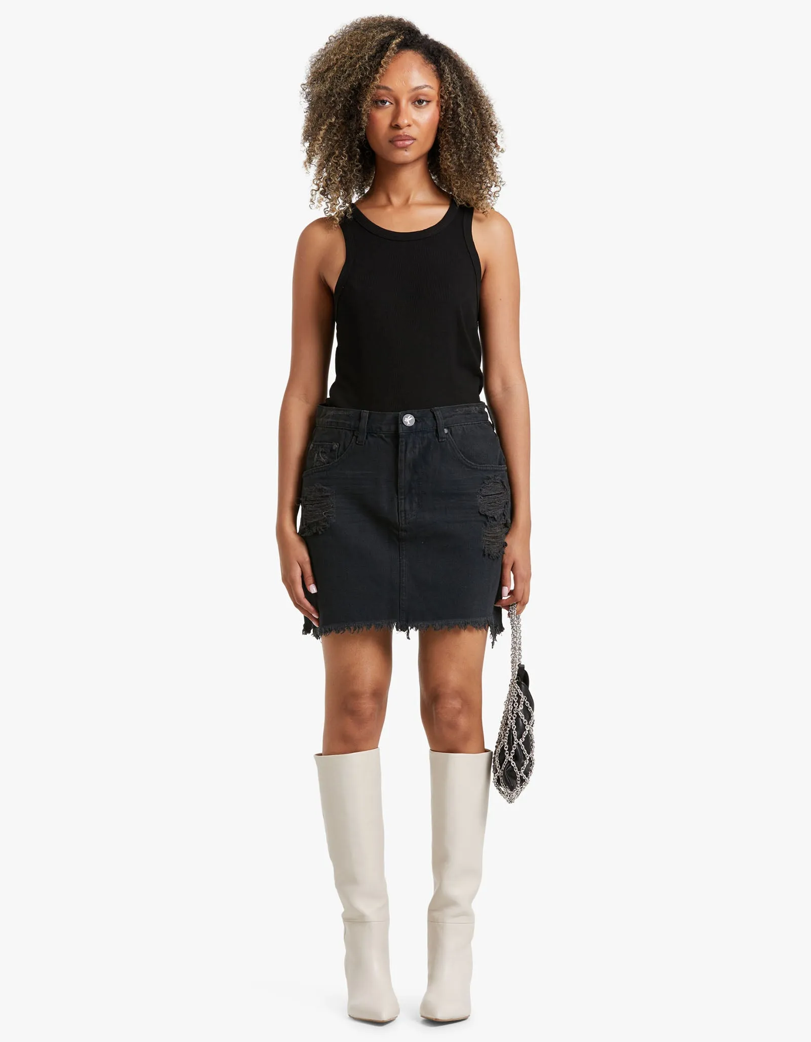 2020 Mini High Waist Denim Skirt - Fox Black