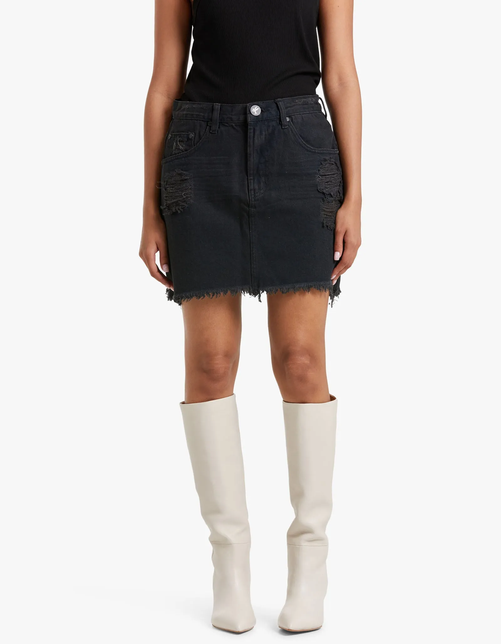 2020 Mini High Waist Denim Skirt - Fox Black