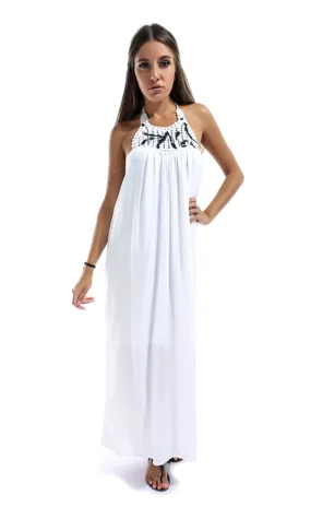 49044 Crochet Decorated Maxi Dress - White