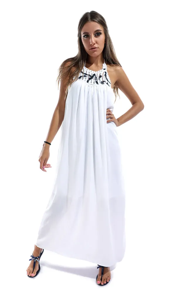 49044 Crochet Decorated Maxi Dress - White