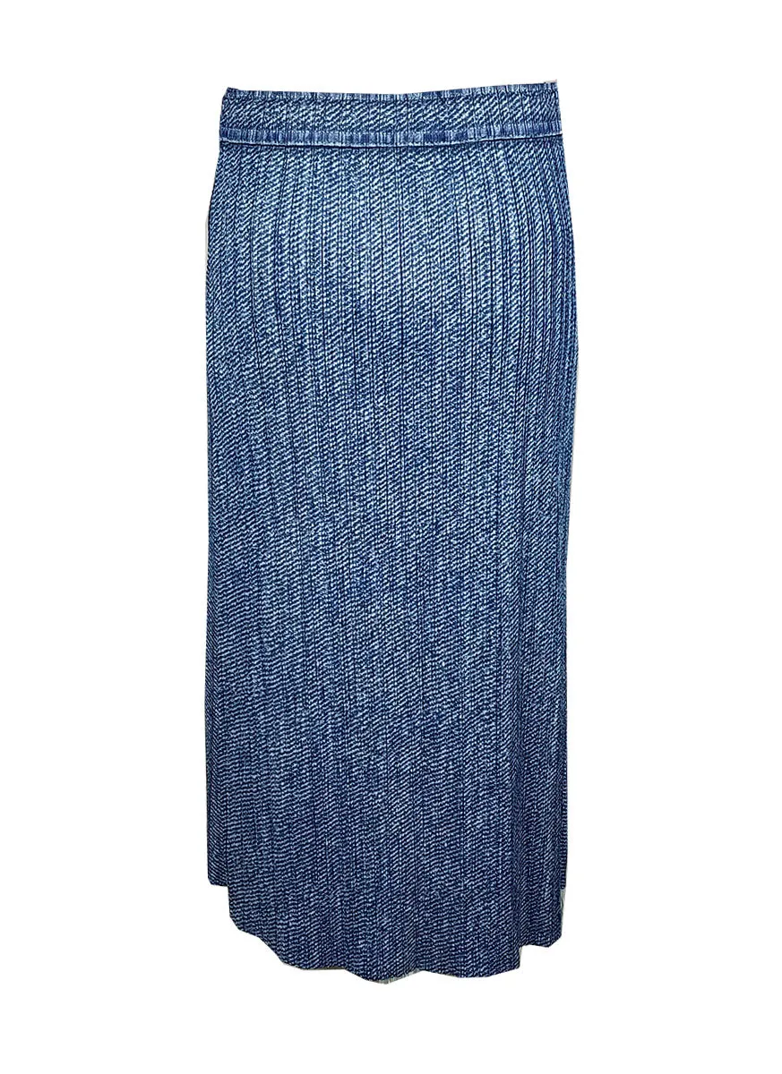 5240031 Denim Printed Pleated Skirt *Blue