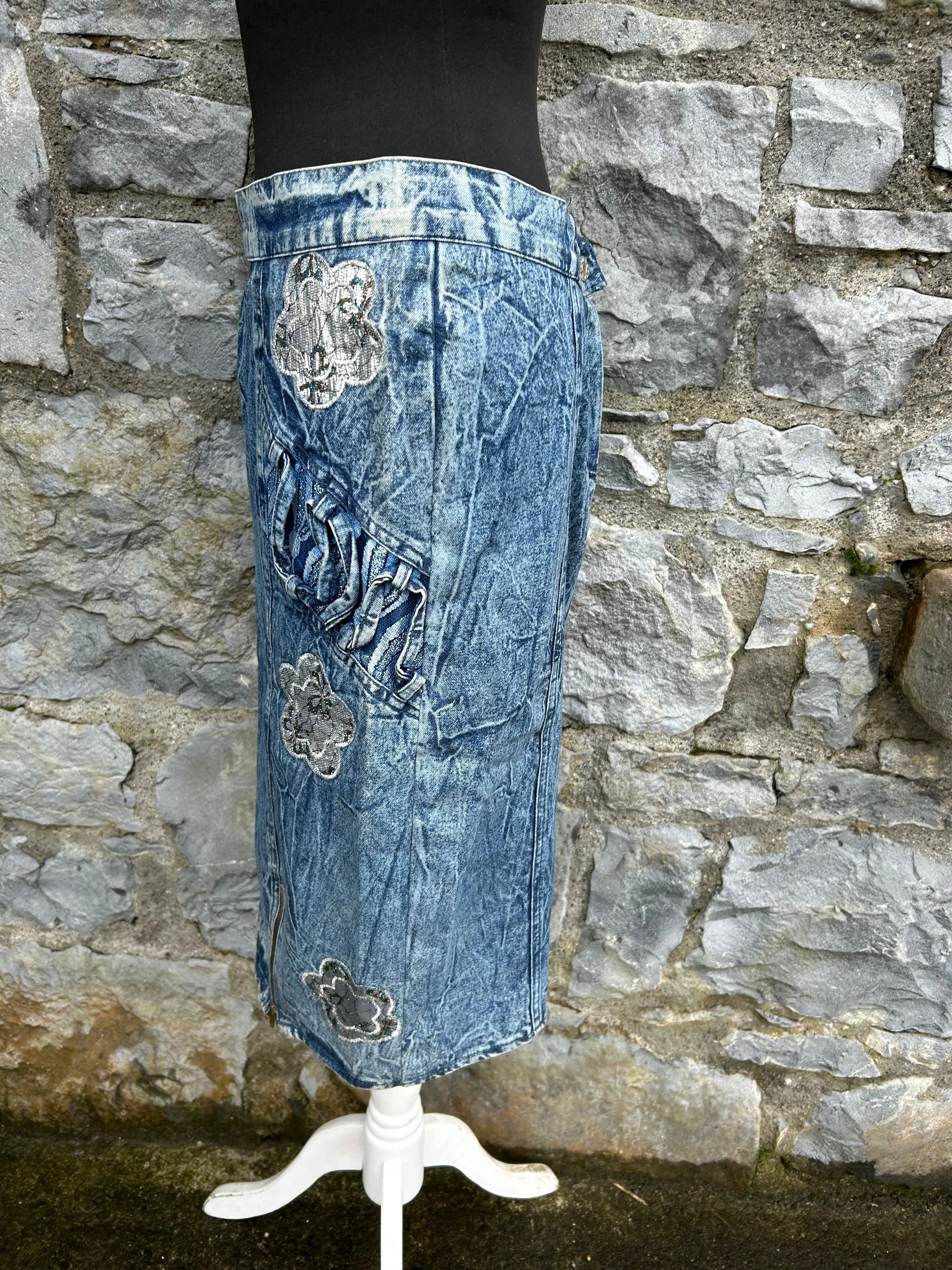 80s acid wash denim skirt uk 12