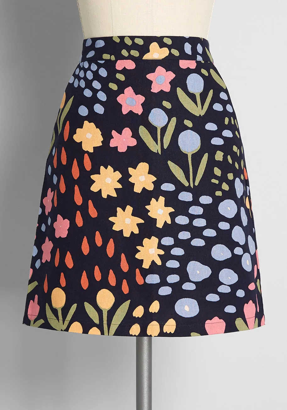 Abstract Flower Garden Mini Skirt