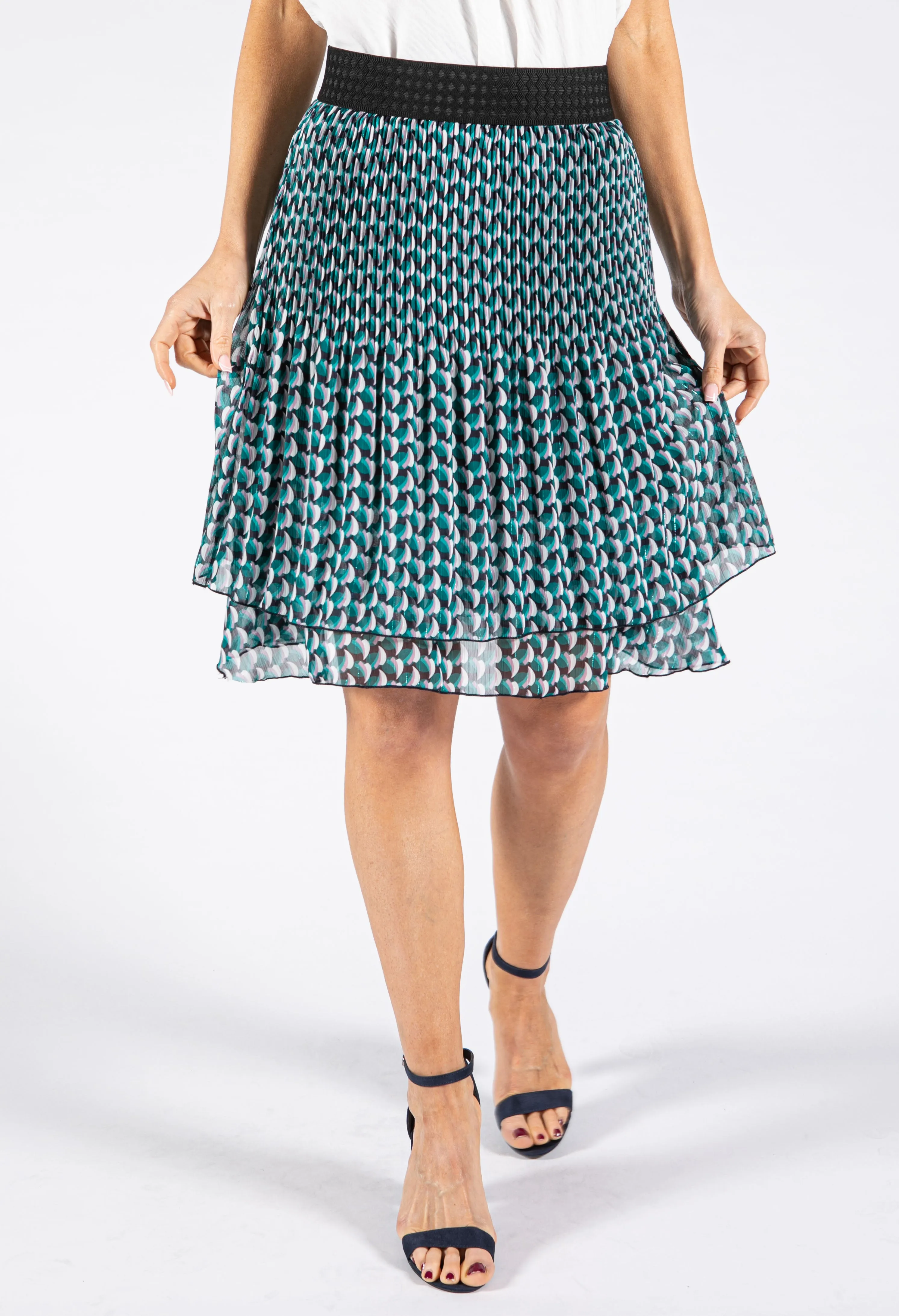 Abstract Print Plisse Pleated Skirt