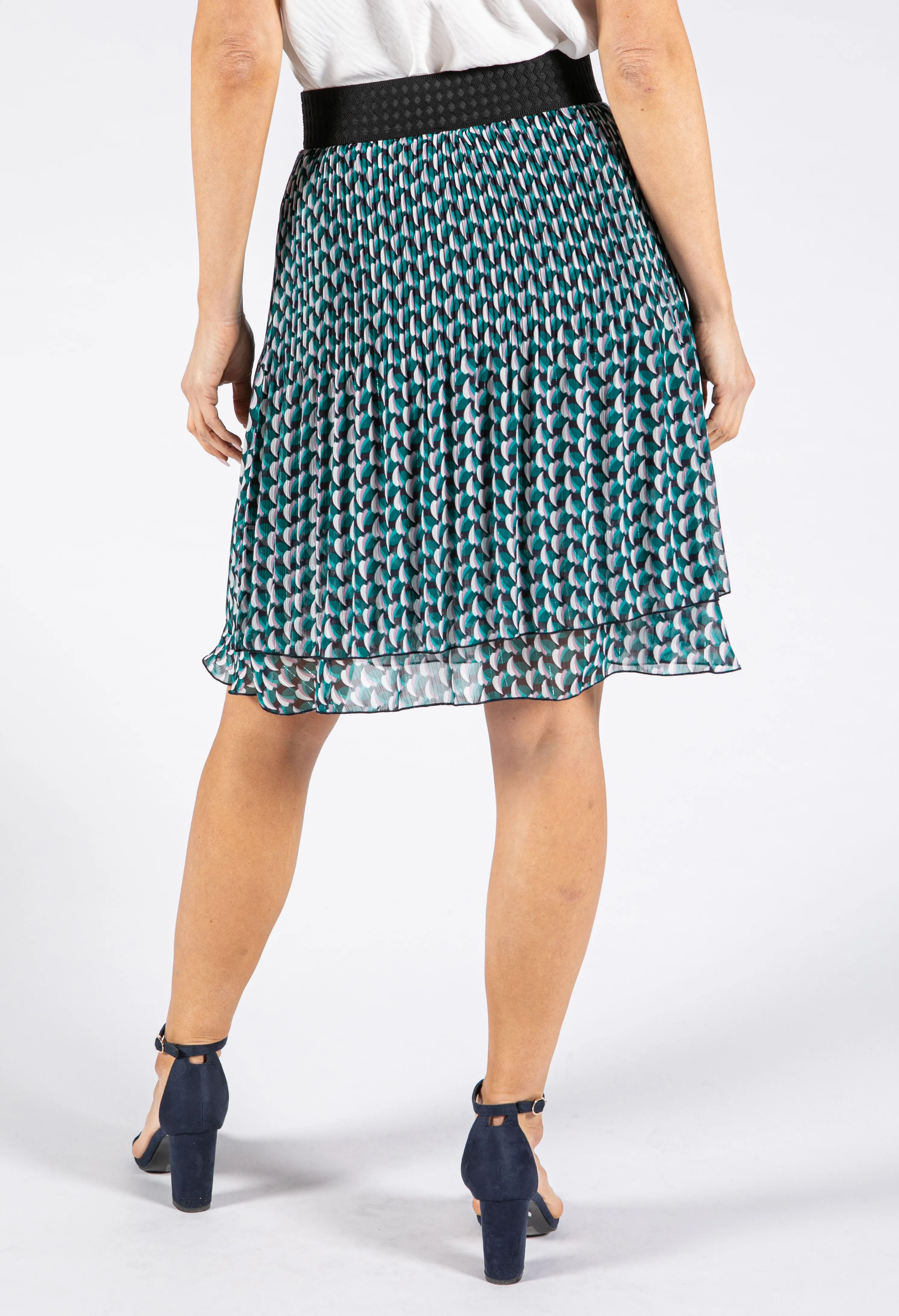 Abstract Print Plisse Pleated Skirt