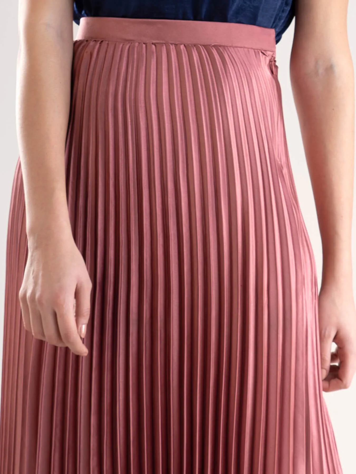 Accordion Pleated Satin Skirt - Dusty Pink