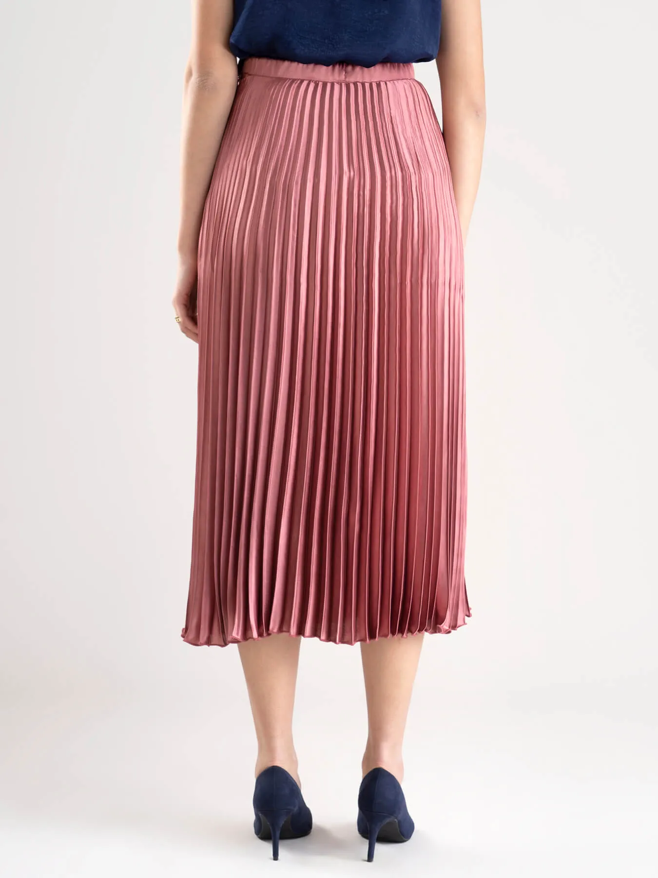 Accordion Pleated Satin Skirt - Dusty Pink