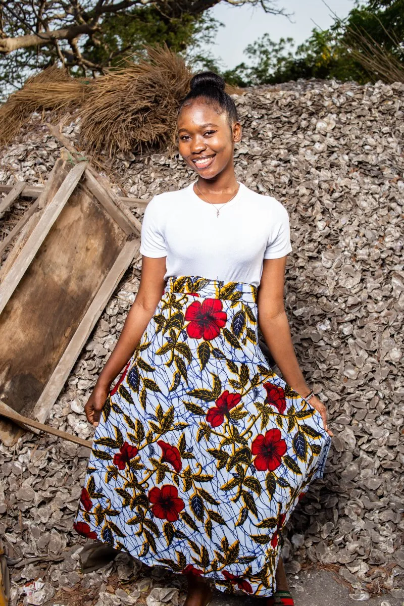 African Maxi Skirt In Red Flower