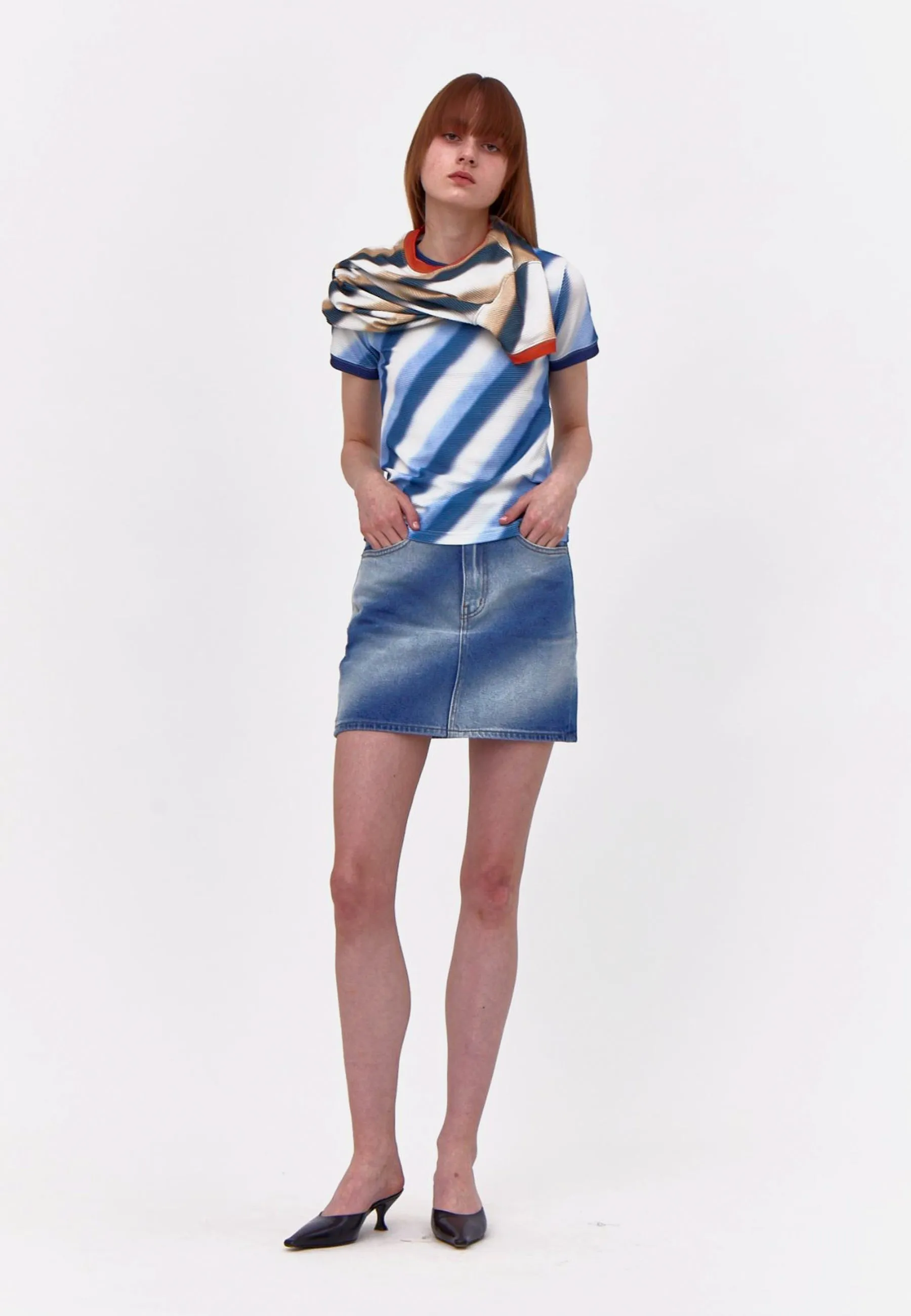 Air Brushed Denim Skirt - Blue