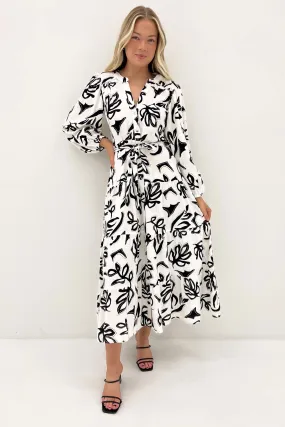 Alannah Maxi Dress White Black Leaf