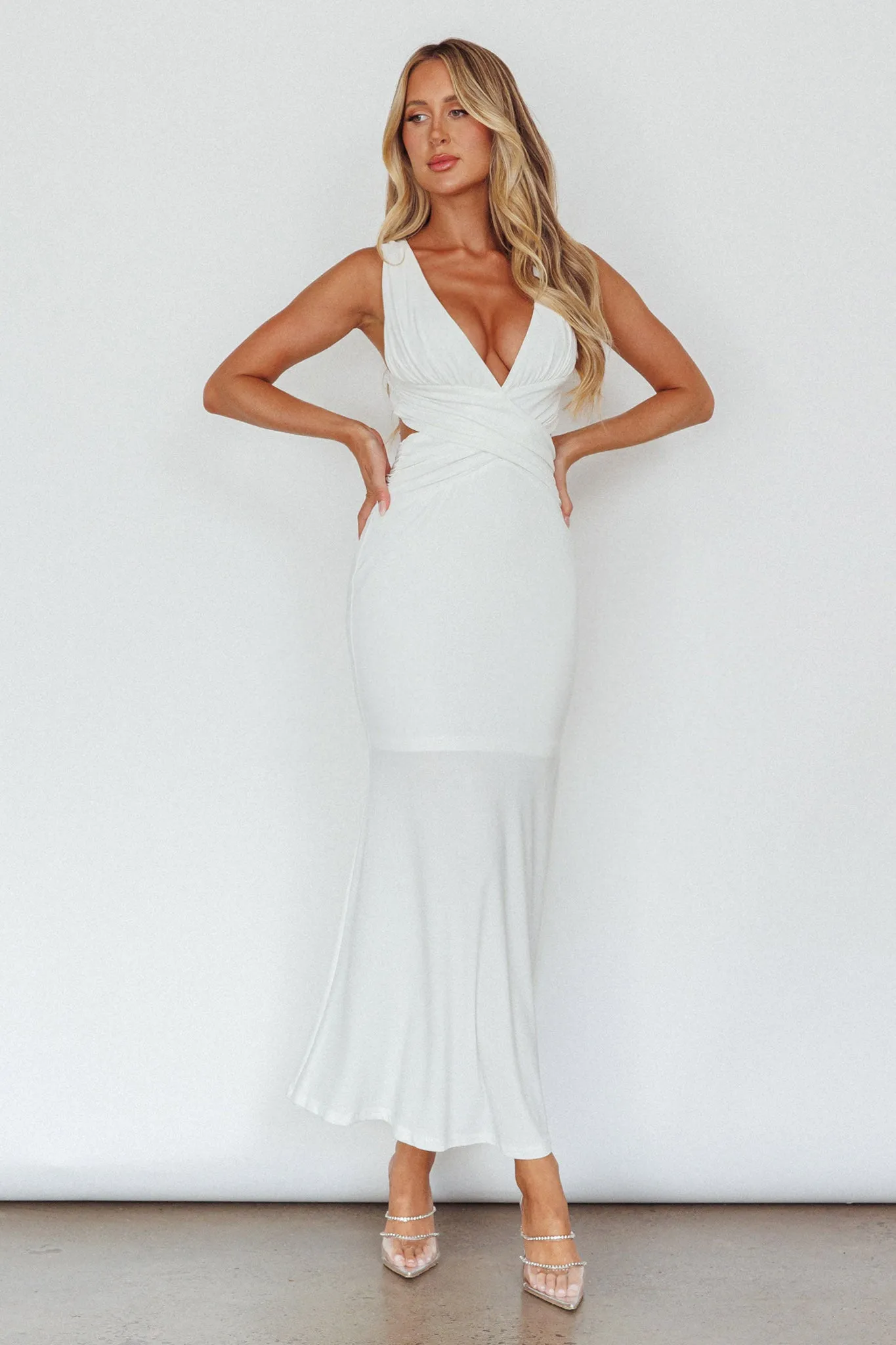 Alethia Cross Back Midi Dress White