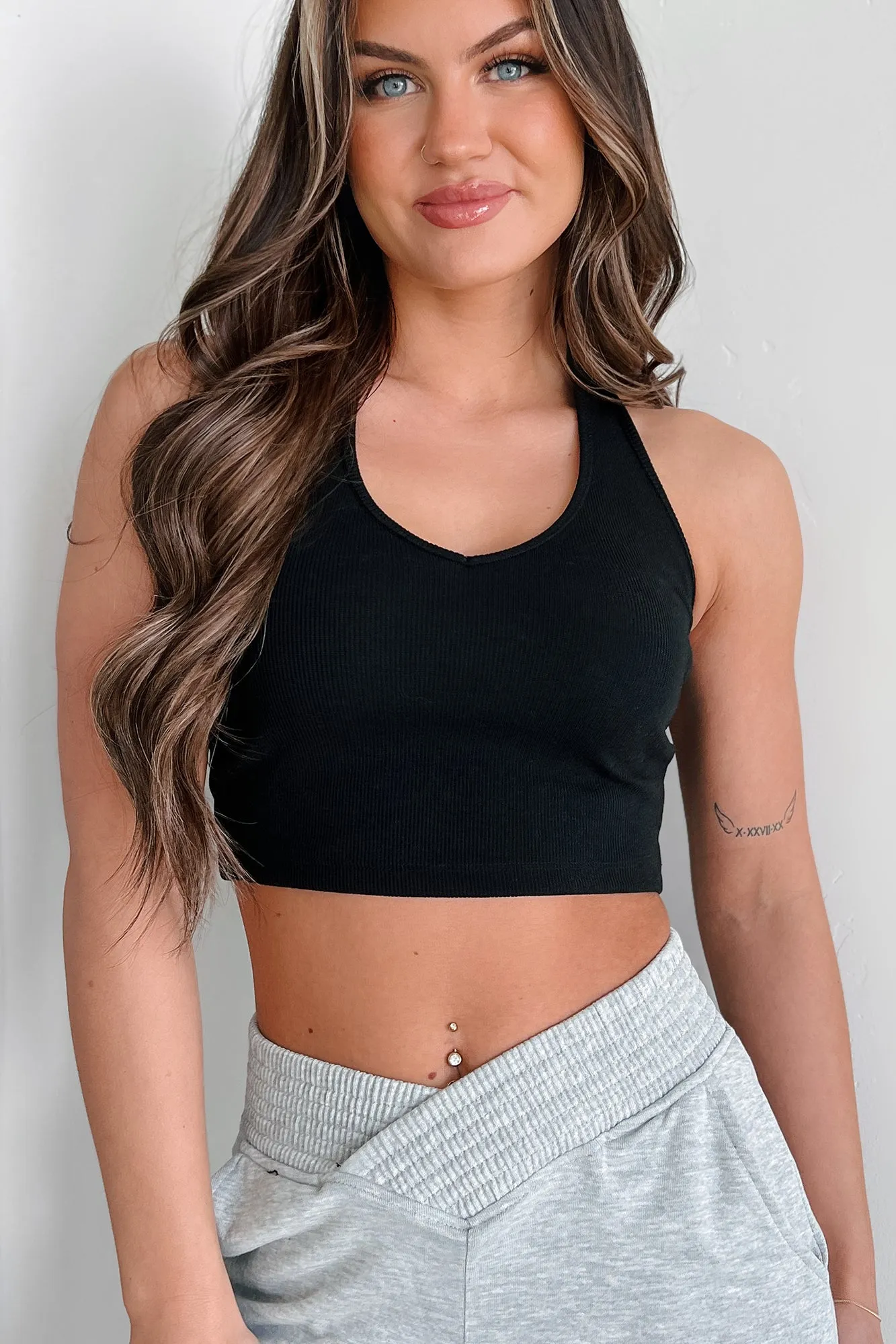 Alive & Well Ribbed Halter Crop Top (Black)