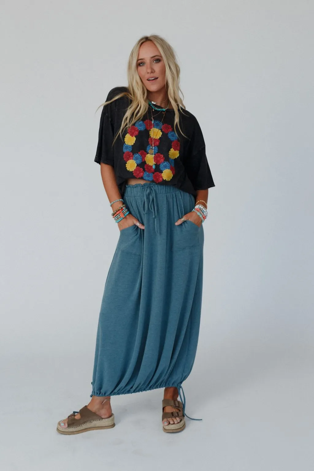 All In Drawstring Maxi Skirt - Teal