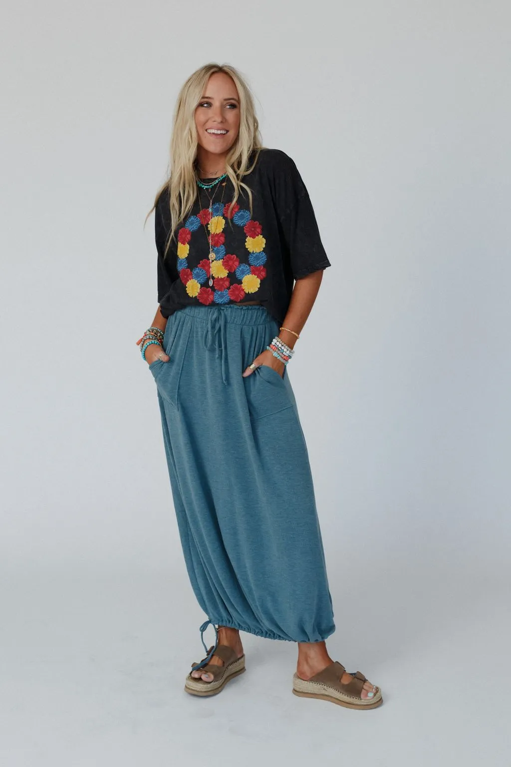 All In Drawstring Maxi Skirt - Teal