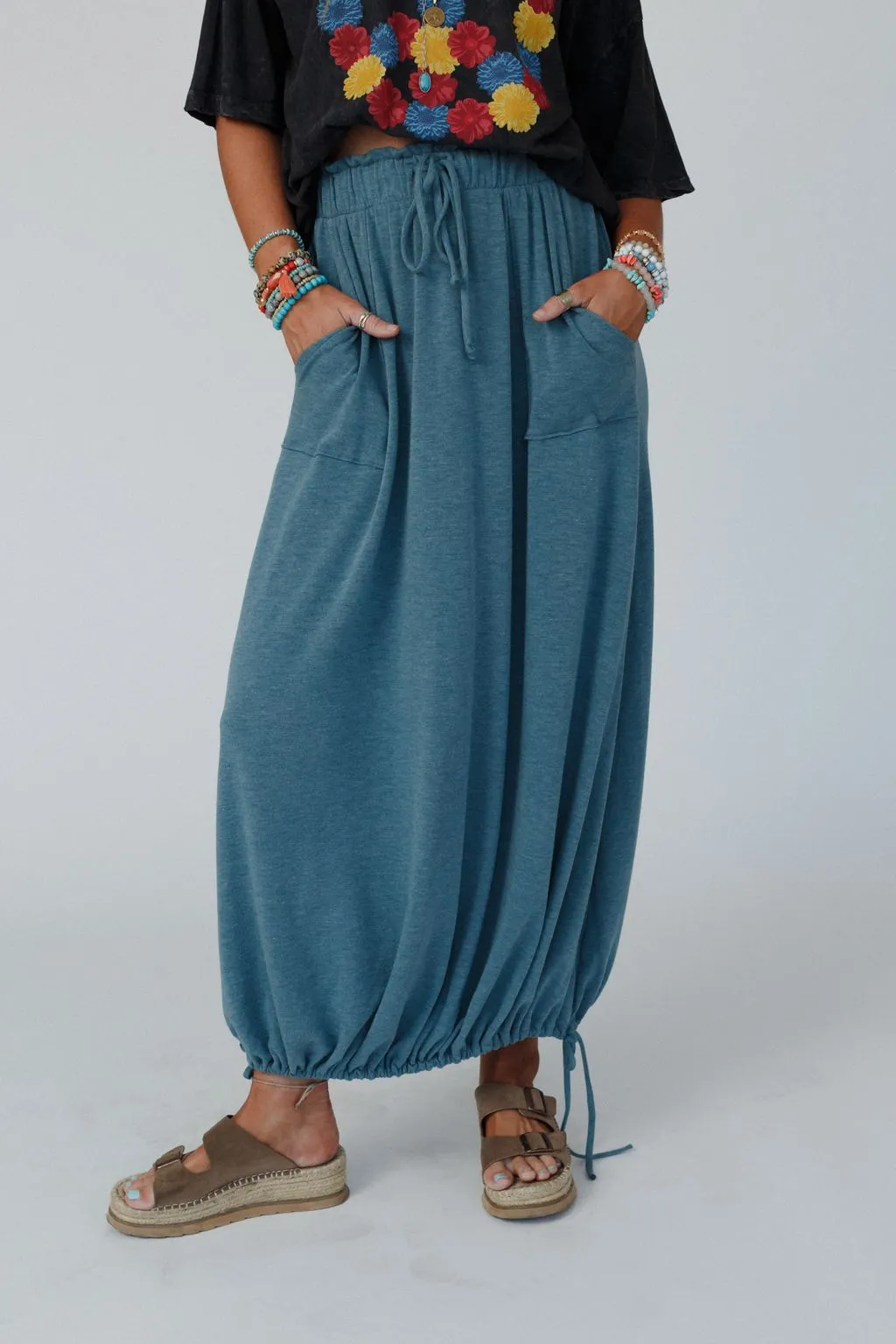 All In Drawstring Maxi Skirt - Teal