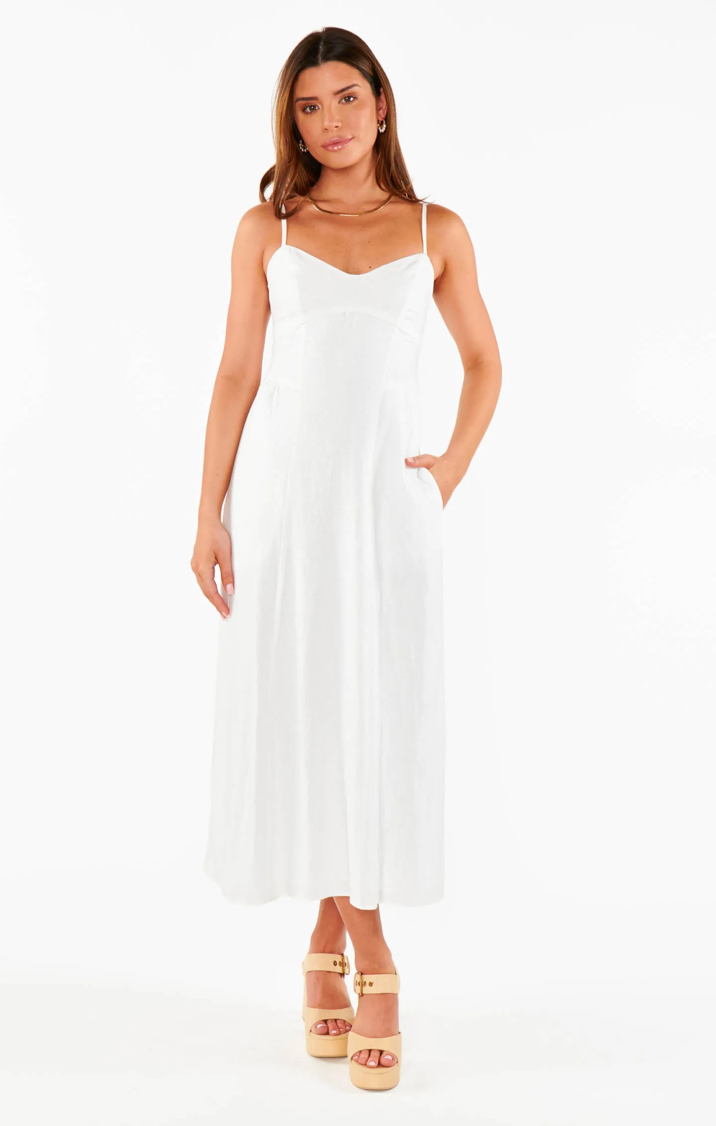 Allegra Midi Dress ~ White Linen