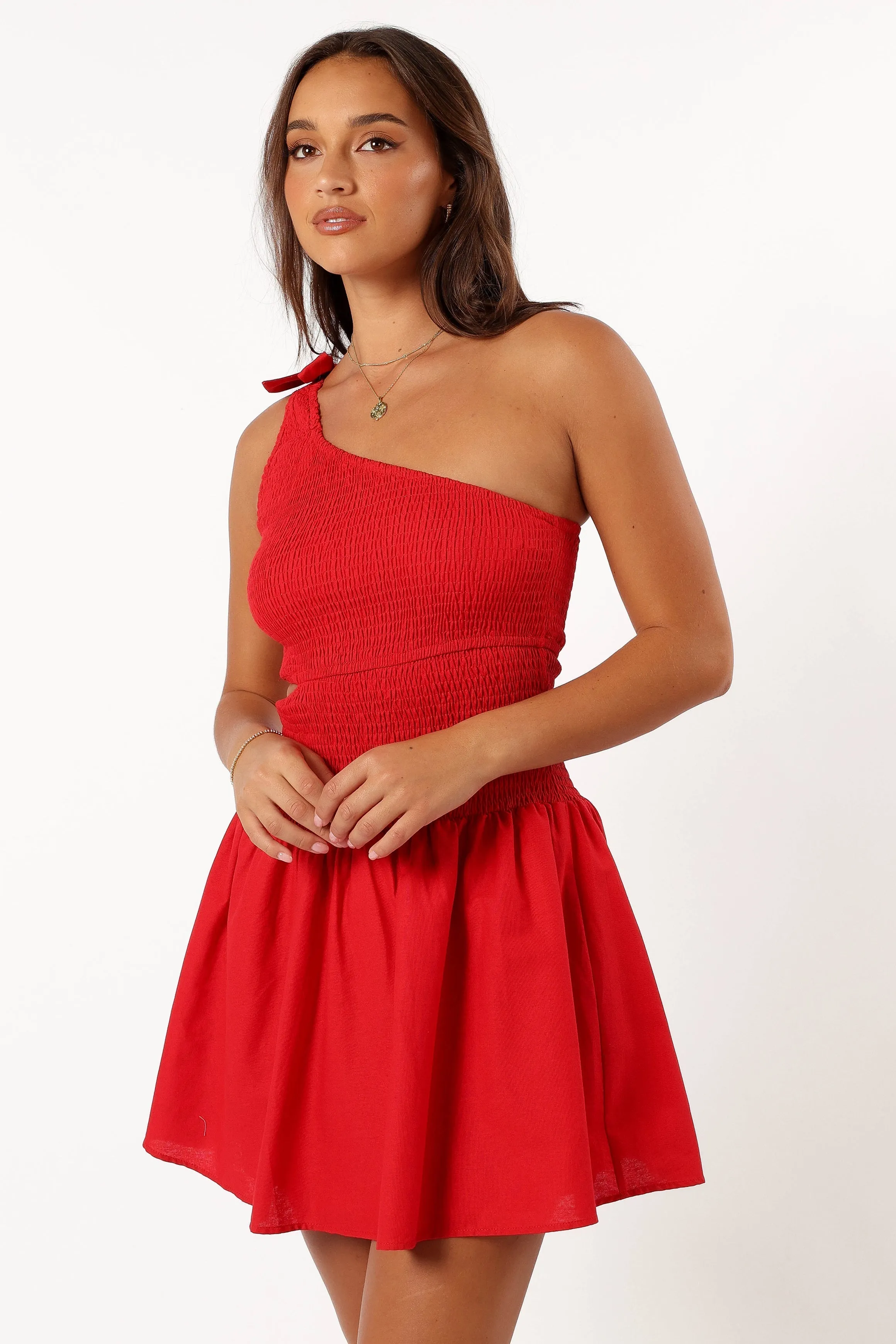 Allison One Shoulder Mini Dress - Red