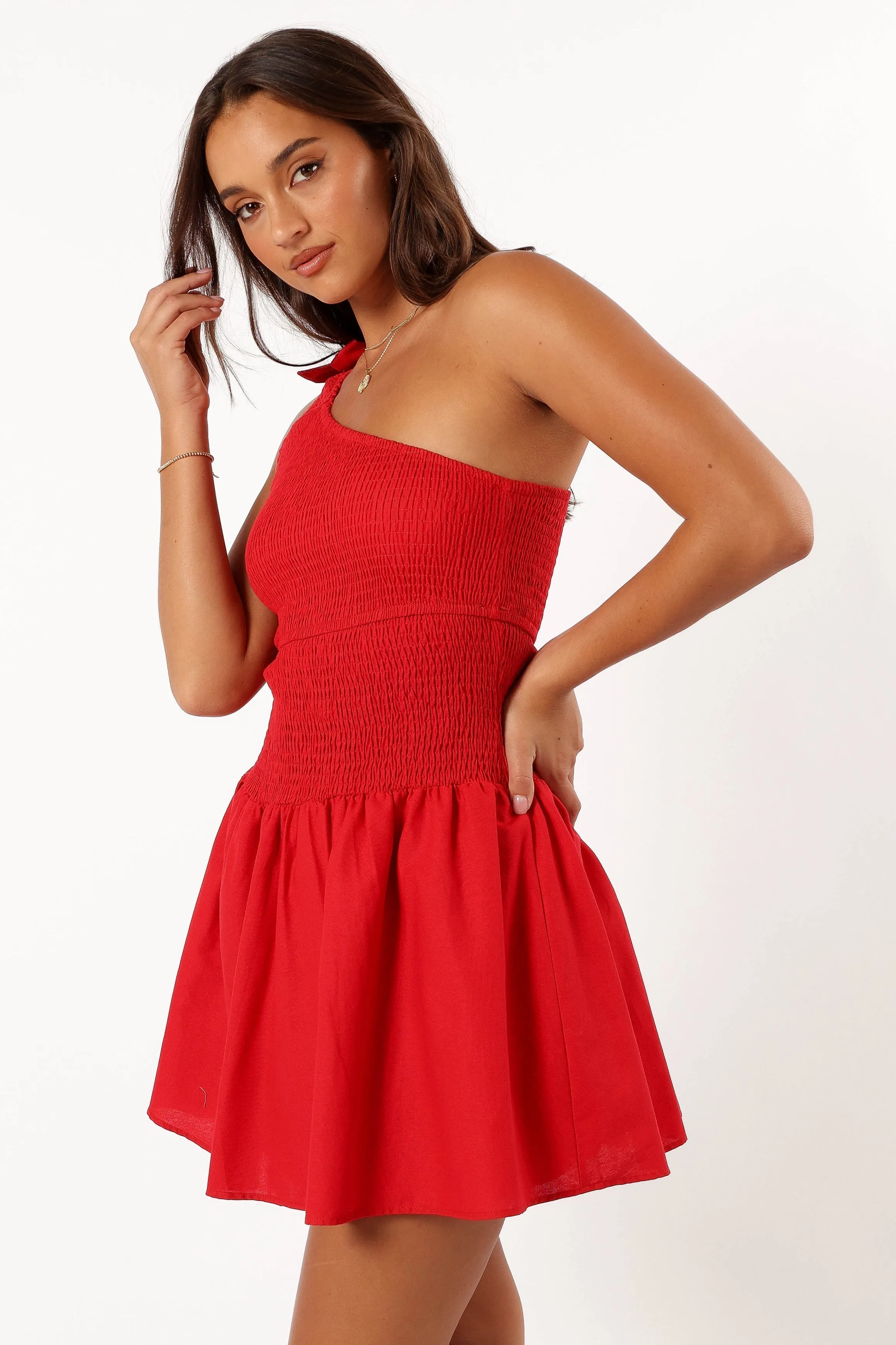 Allison One Shoulder Mini Dress - Red