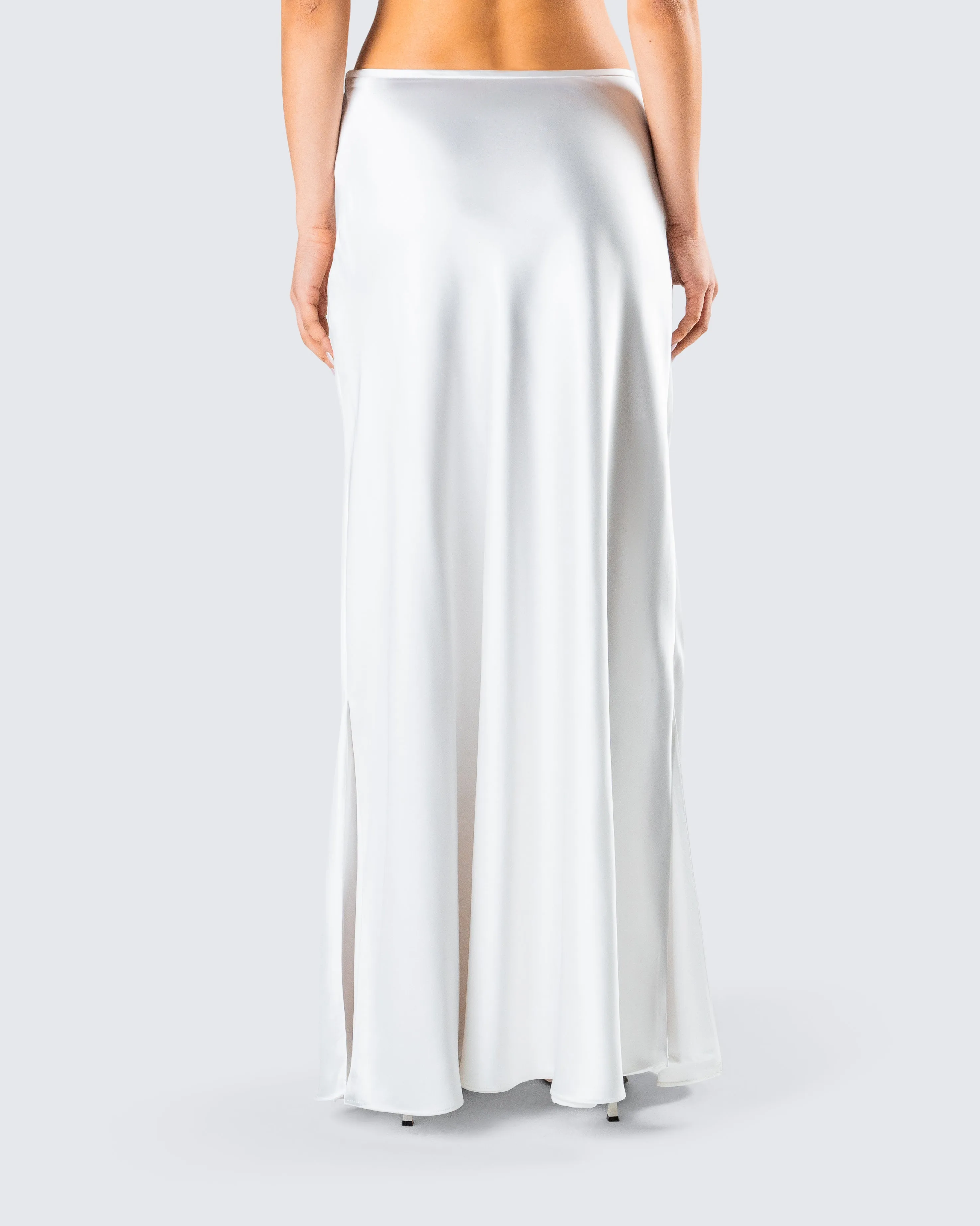 Amalie White Satin Maxi Skirt