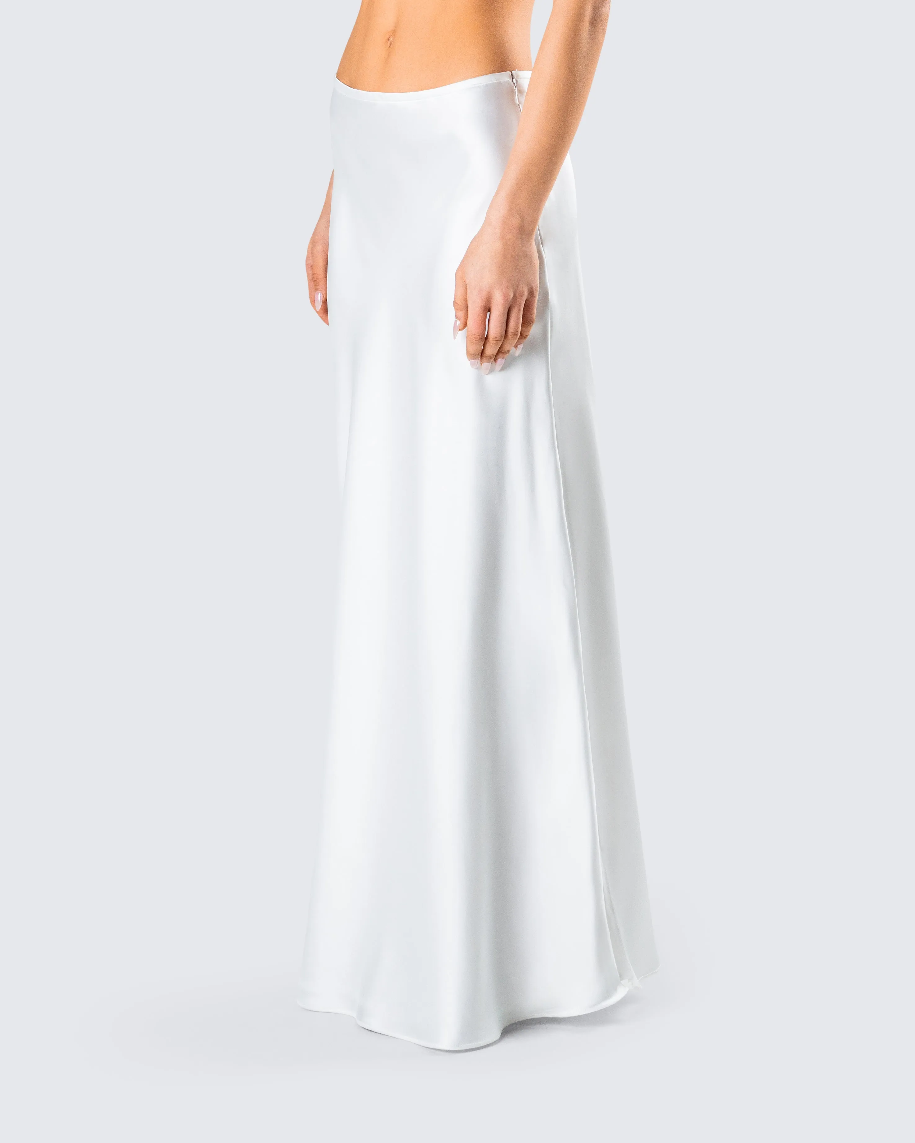 Amalie White Satin Maxi Skirt