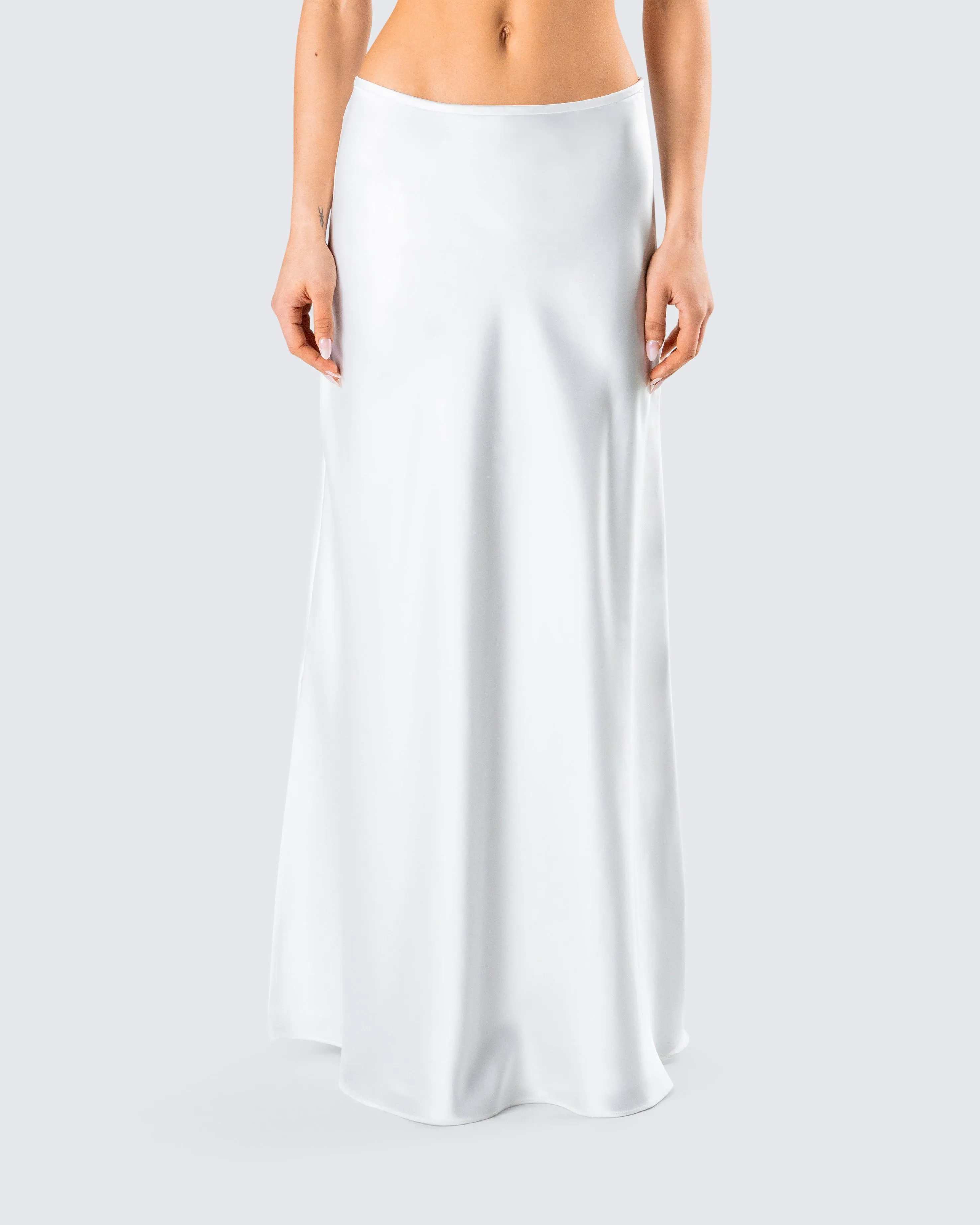 Amalie White Satin Maxi Skirt