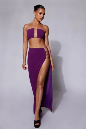 Anastasia Diamante Rope Maxi Skirt With Split - Grape