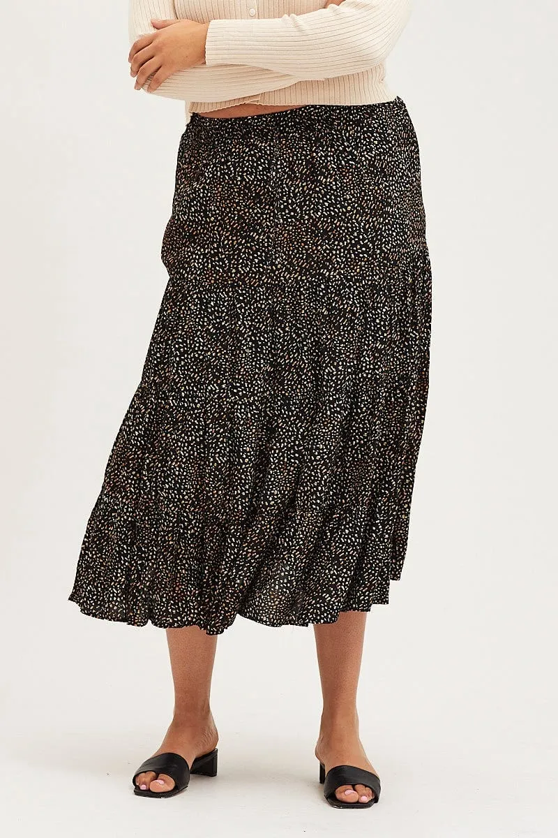 Animal Print Maxi Skirt Elastic Waist