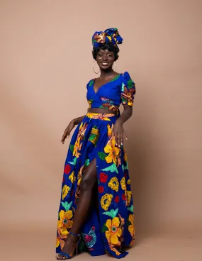 Ann Ankara Maxi Skirt | Blue and Yellow African Print