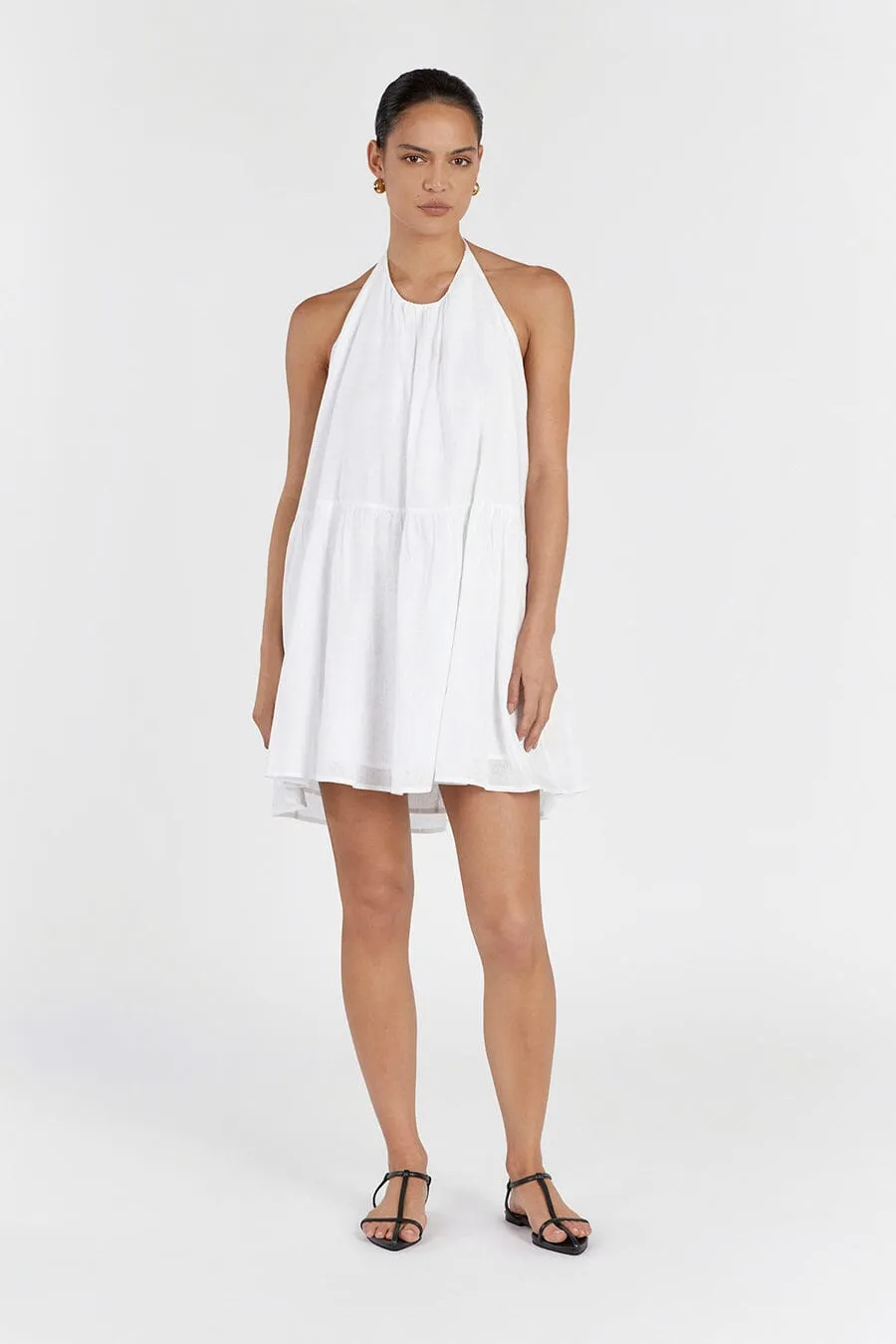 ARI WHITE LINEN HALTER  MINI DRESS