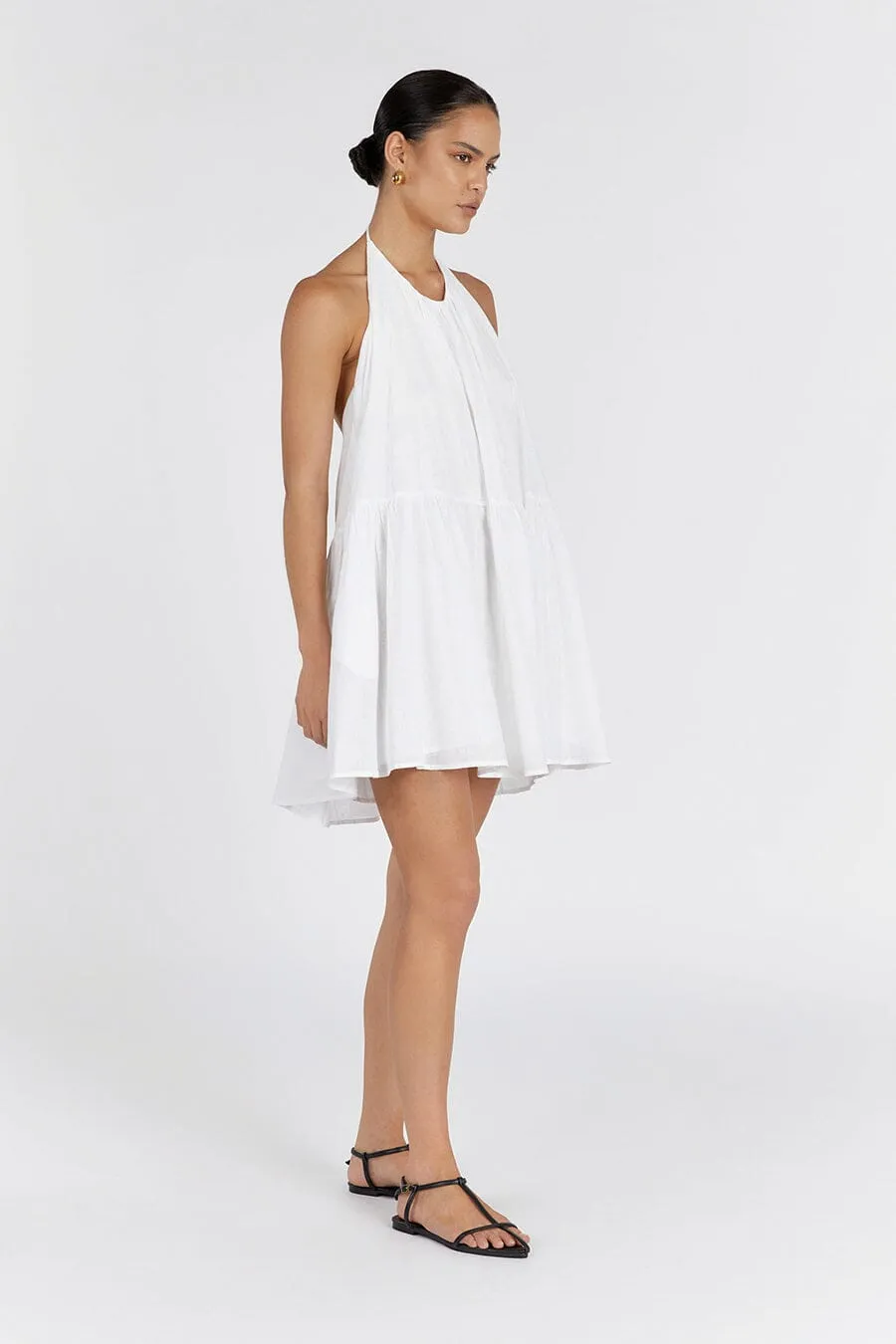 ARI WHITE LINEN HALTER  MINI DRESS