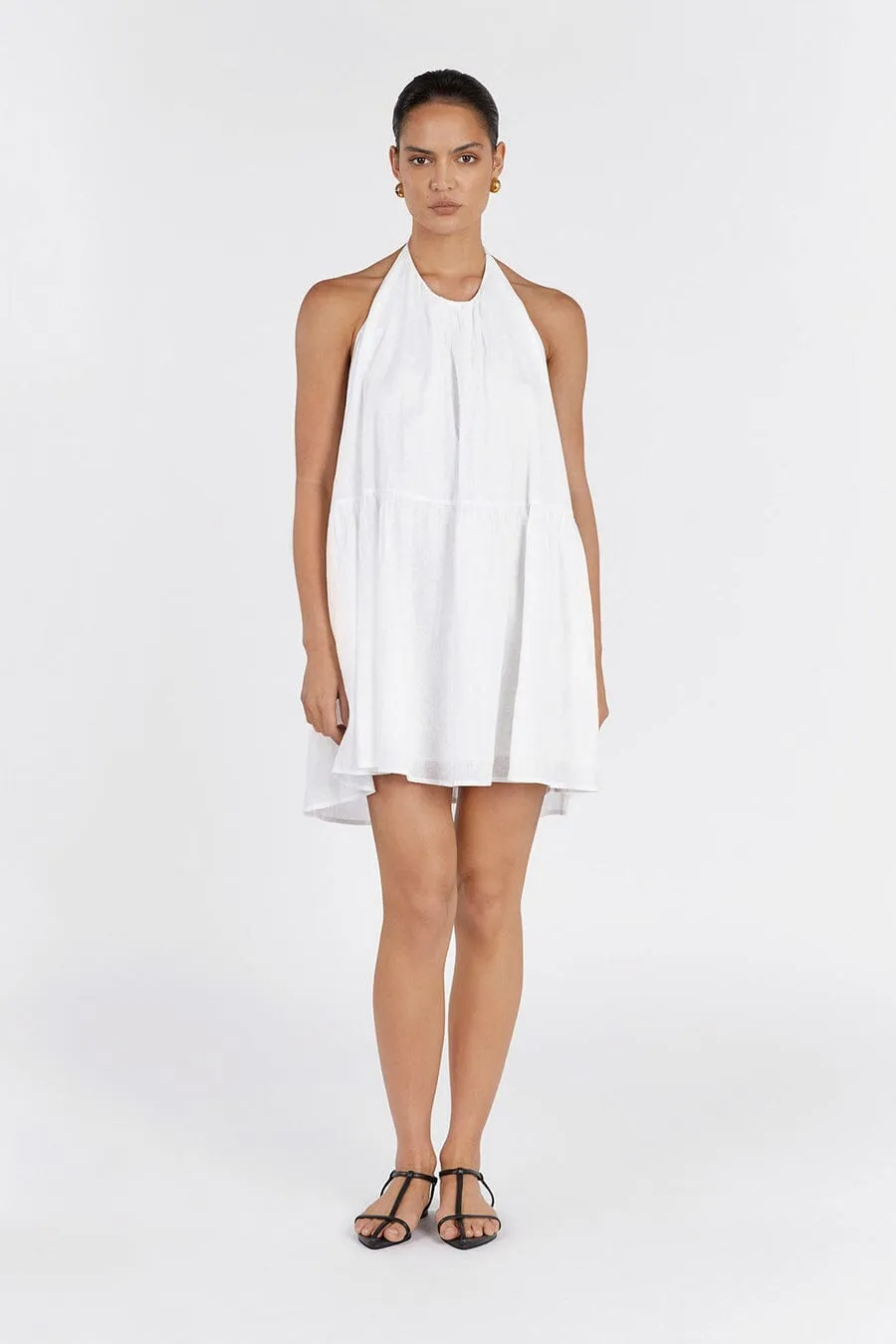 ARI WHITE LINEN HALTER  MINI DRESS