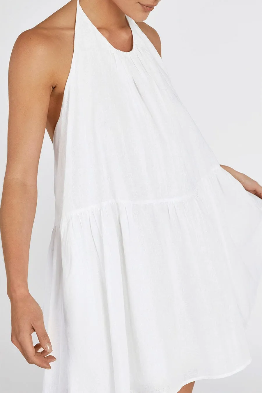 ARI WHITE LINEN HALTER  MINI DRESS