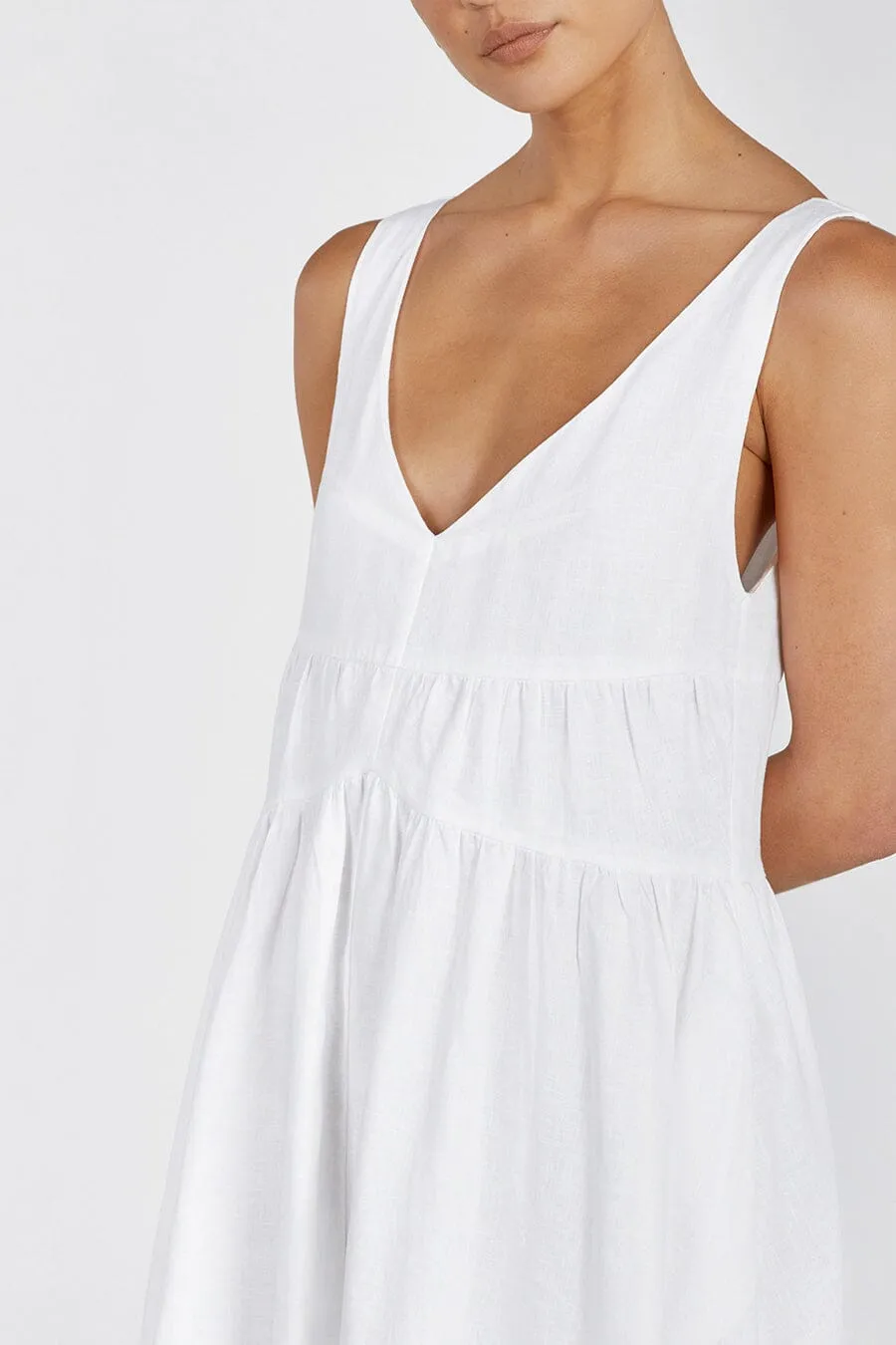 ARLO WHITE V NECK LINEN MAXI DRESS