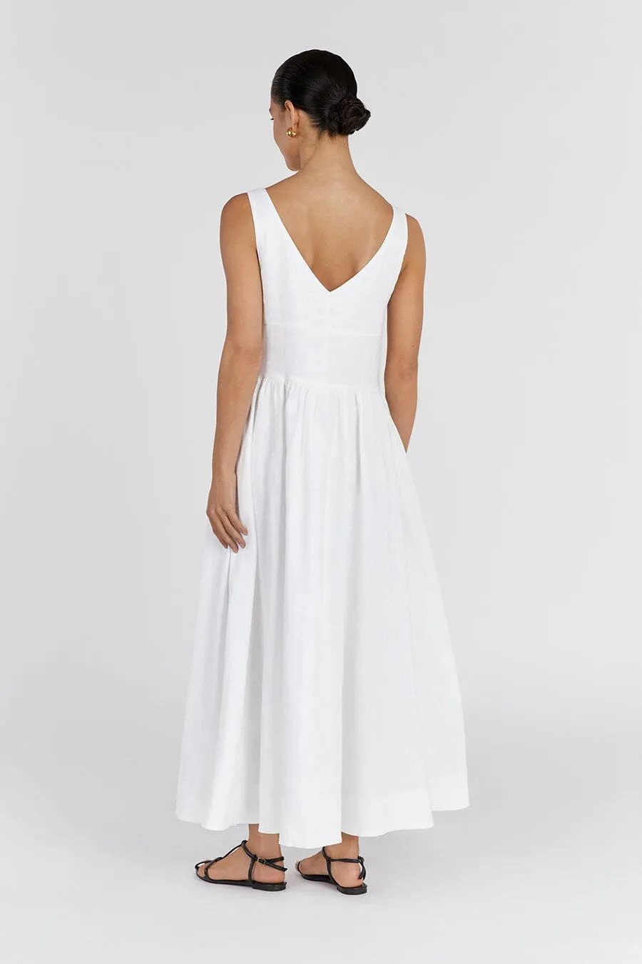 ARLO WHITE V NECK LINEN MAXI DRESS