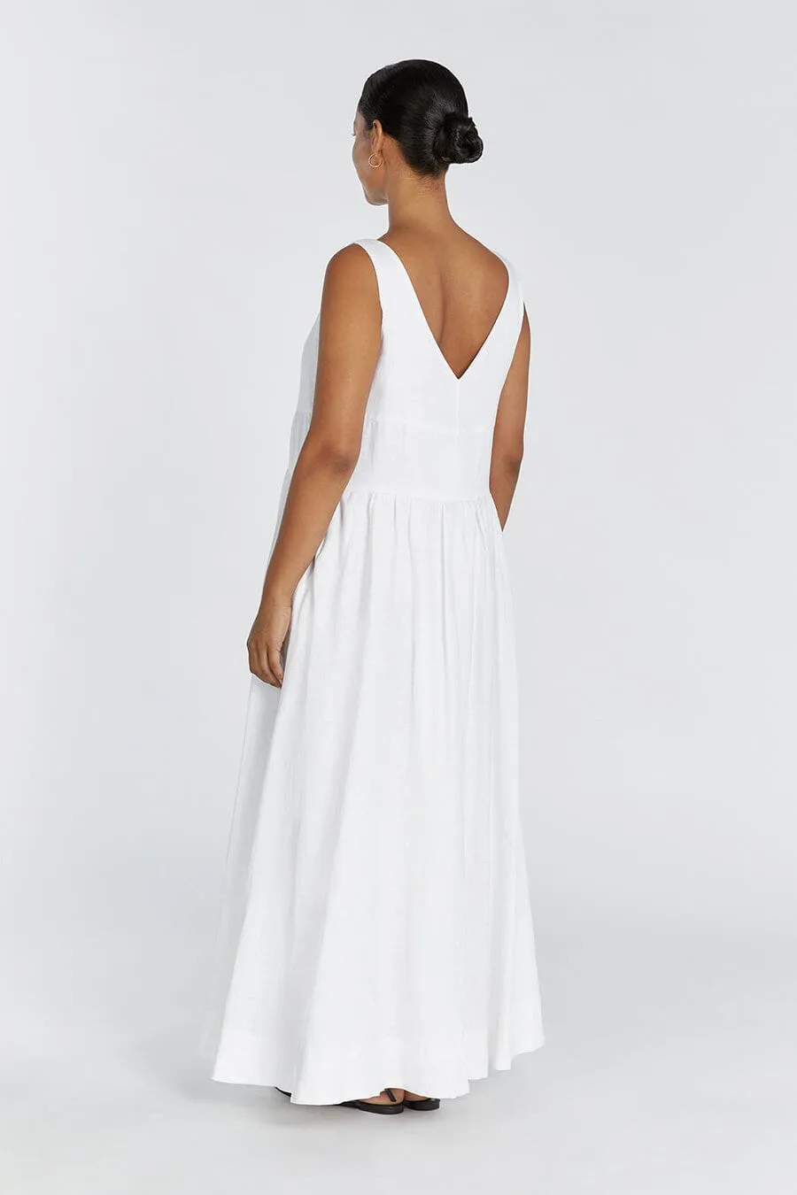 ARLO WHITE V NECK LINEN MAXI DRESS