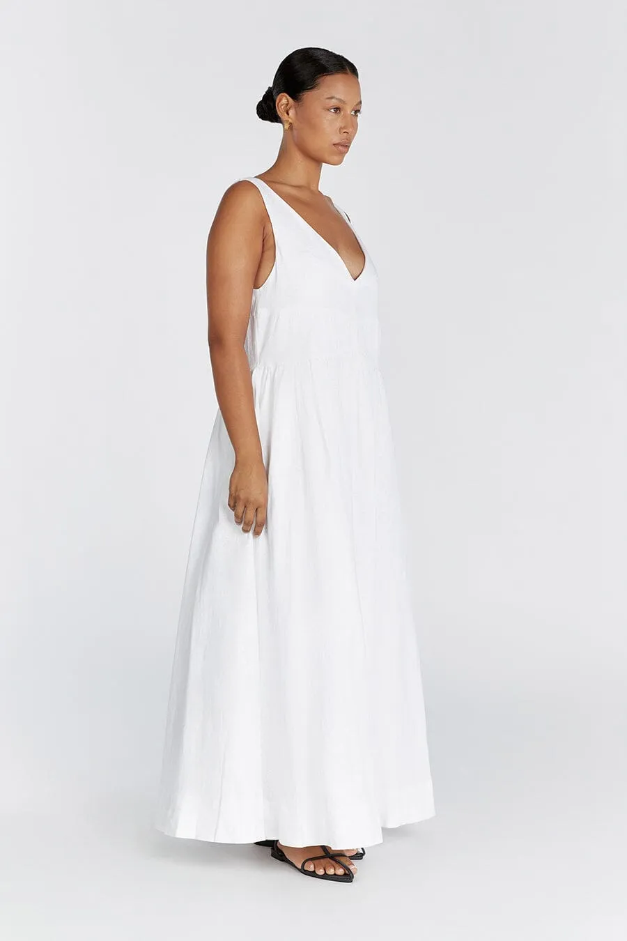 ARLO WHITE V NECK LINEN MAXI DRESS