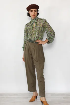 Army Green Pleated Slacks XS