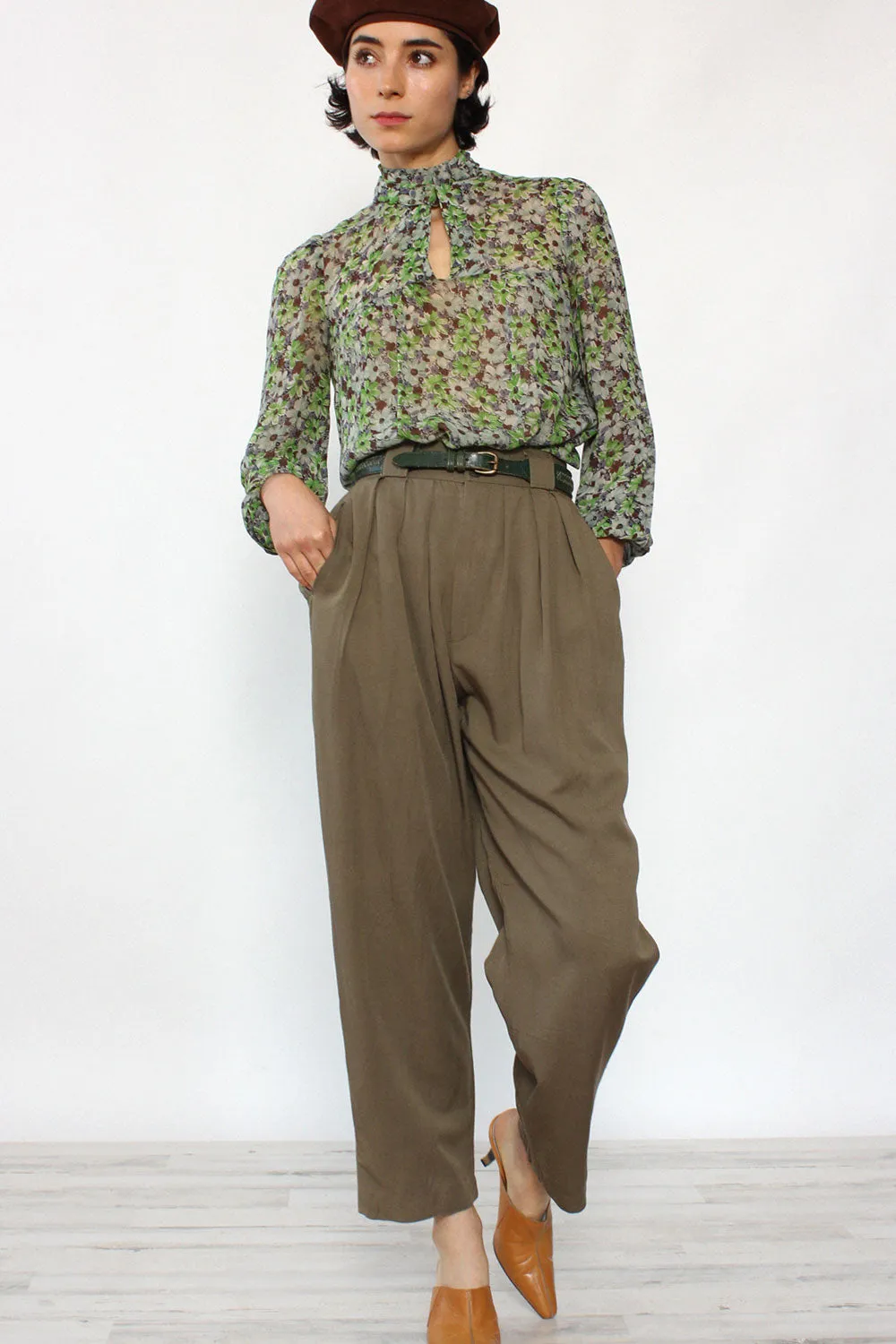 Army Green Pleated Slacks XS