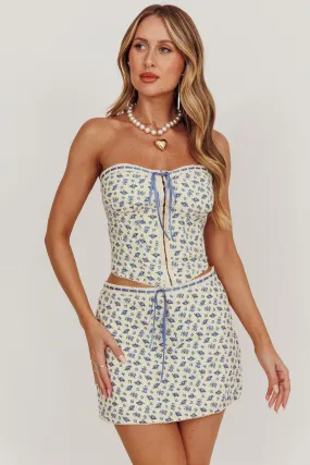 Arrietty Floral Bodycon Mini Skirt Blue