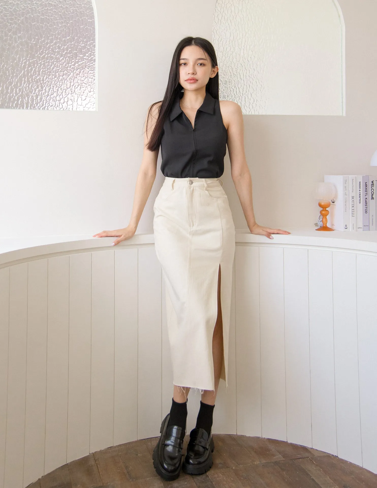 Ashley Denim Skirt in Cream