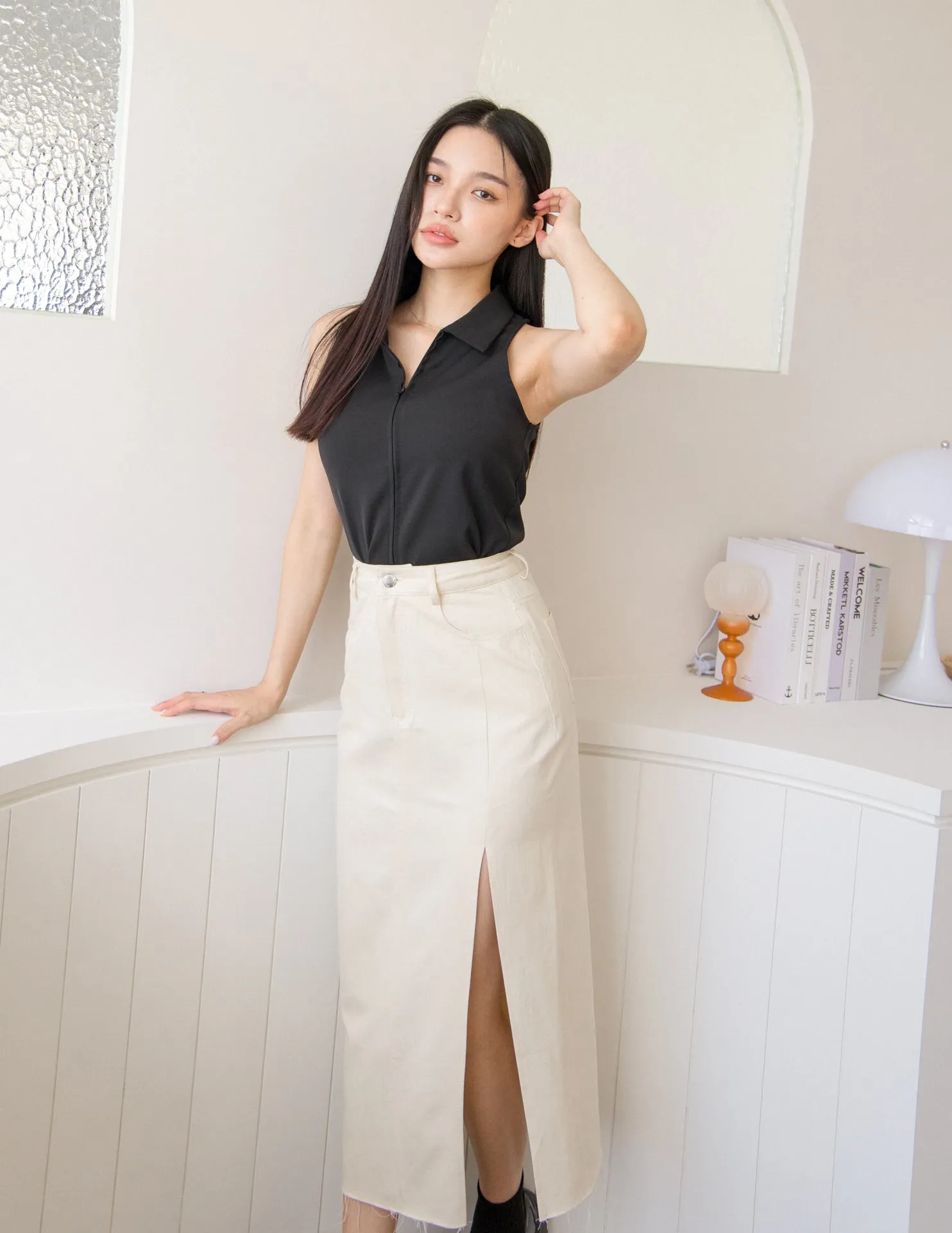 Ashley Denim Skirt in Cream