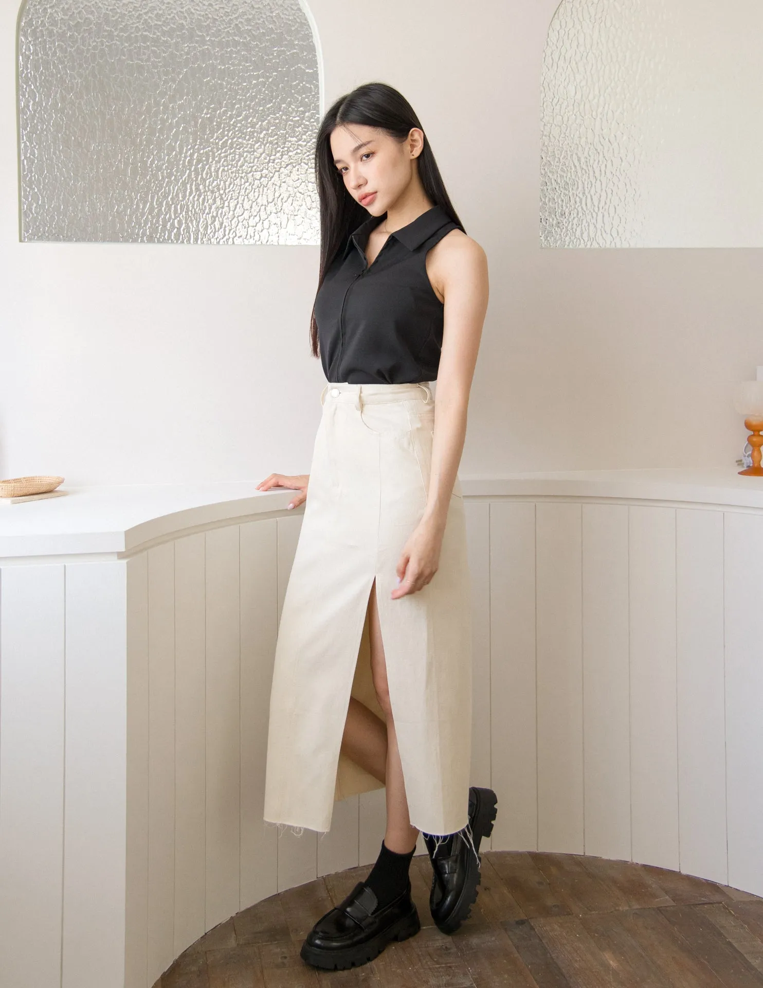 Ashley Denim Skirt in Cream