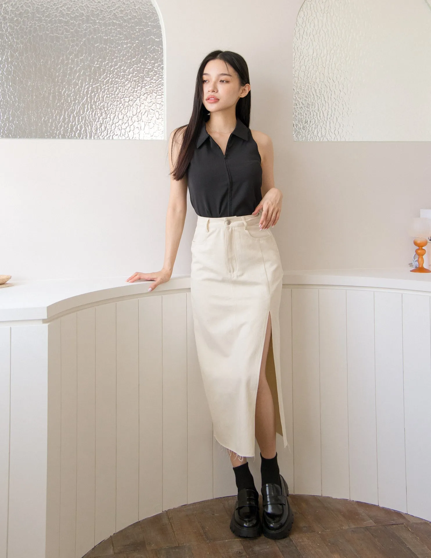 Ashley Denim Skirt in Cream