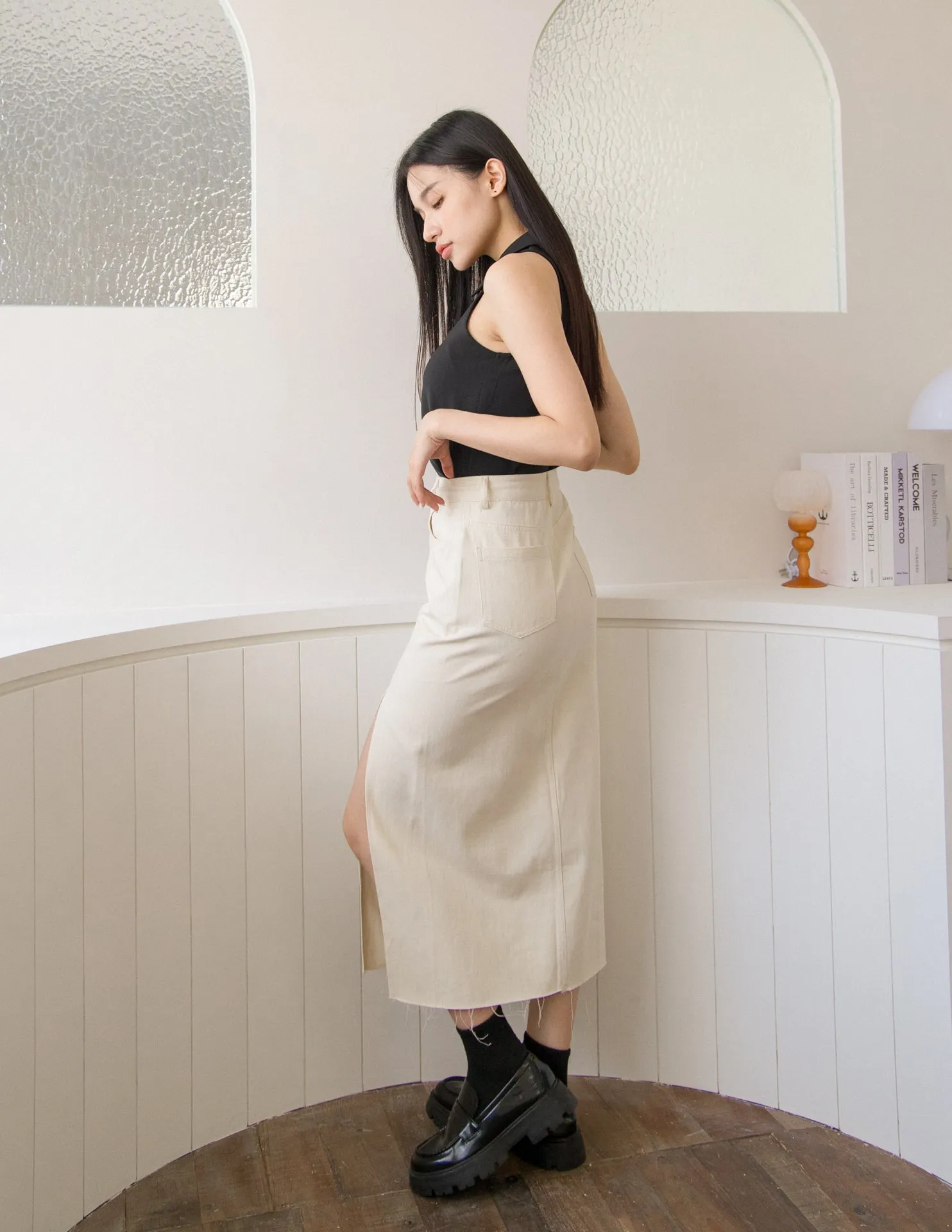 Ashley Denim Skirt in Cream