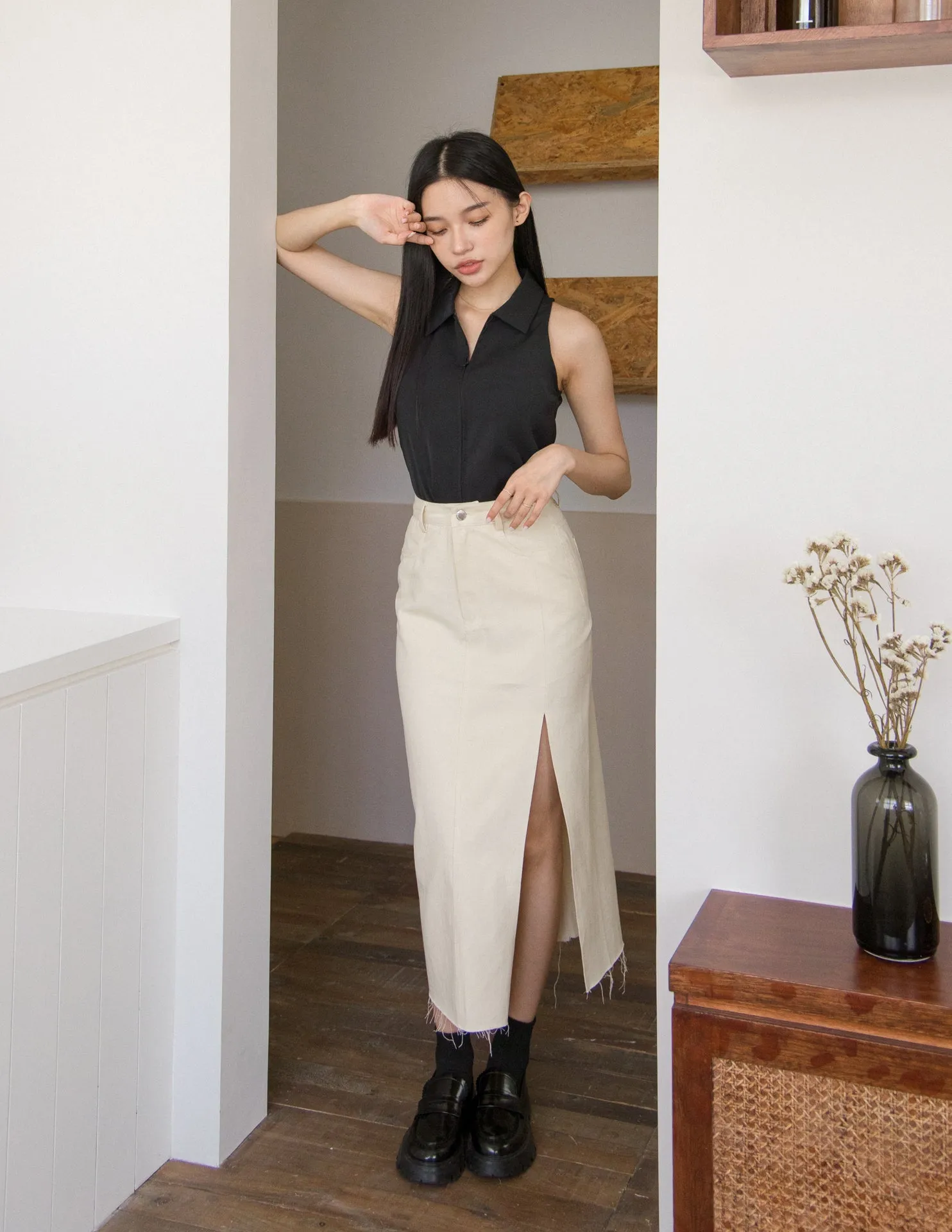 Ashley Denim Skirt in Cream