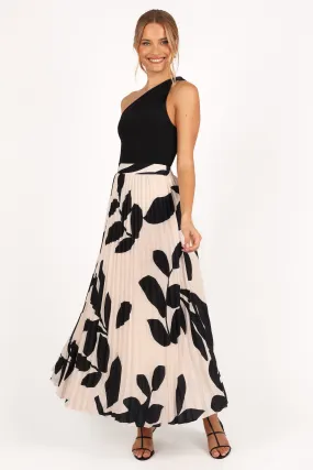 Aurora Pleated Maxi Skirt - Cream Black Floral