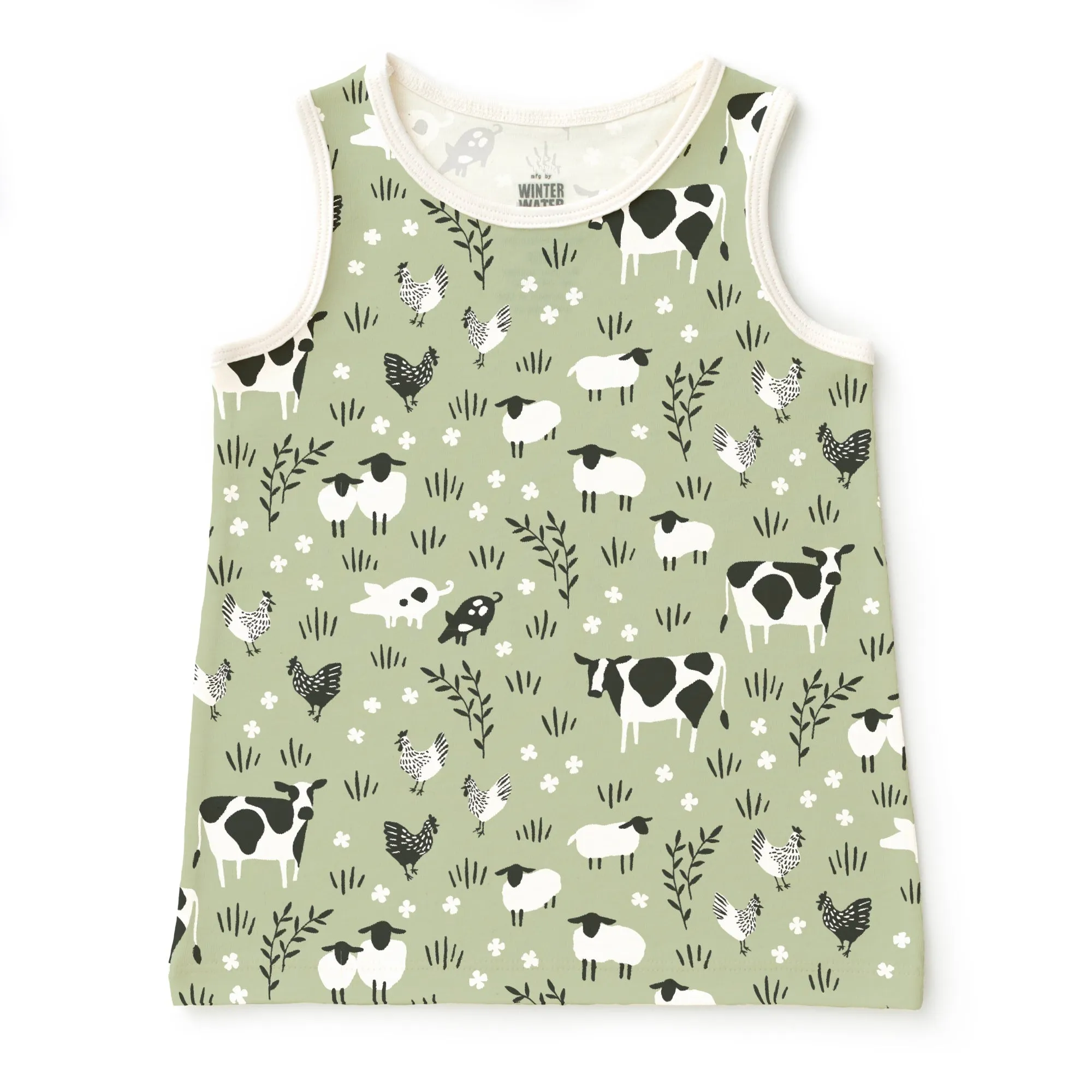 Baby Tank Top - Farm Animals Pale Green