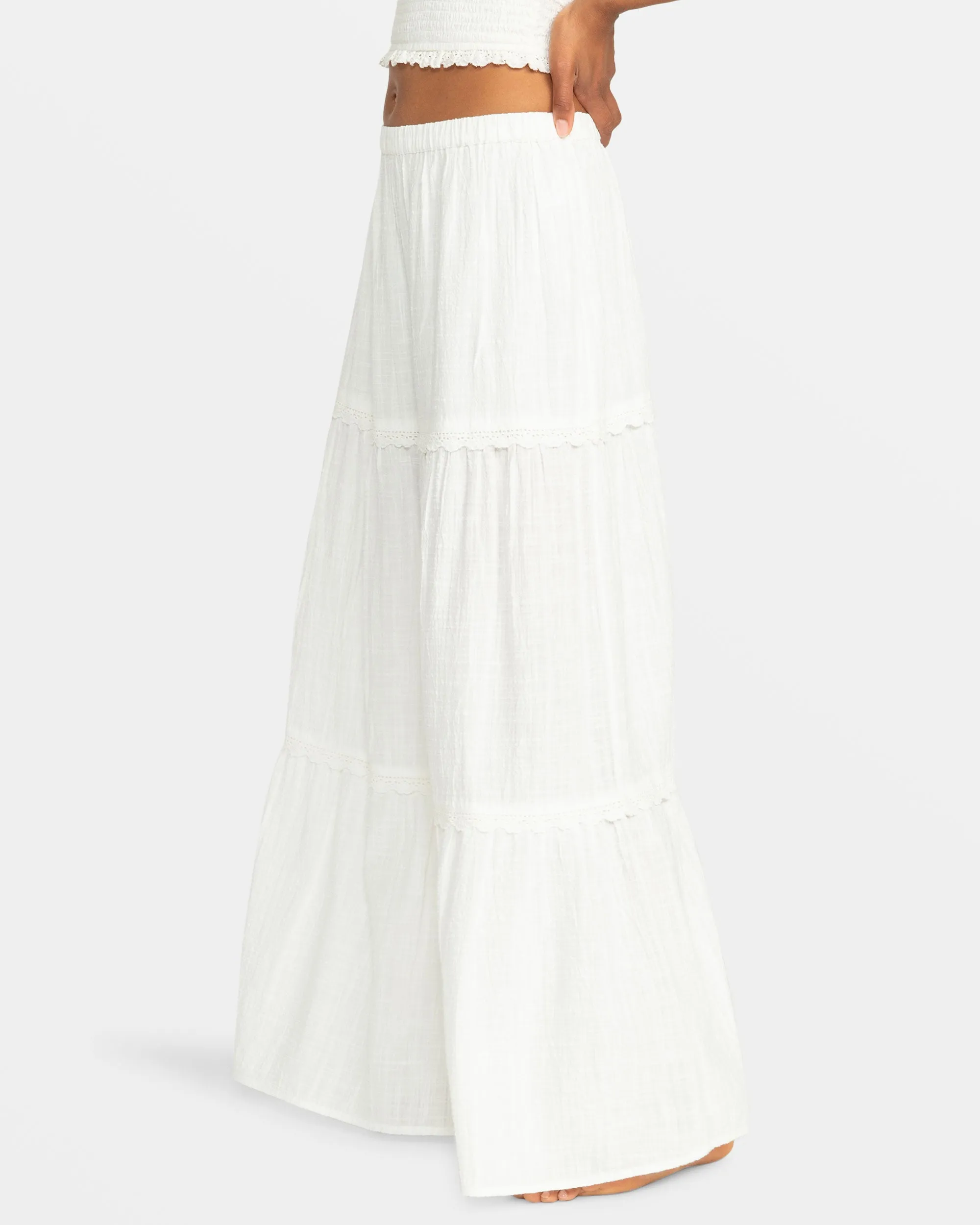 Beachside Tiered Maxi Skirt - Snow White