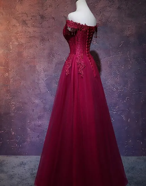 Stunning Wine Red A-line Prom Dress with Sweetheart Neckline and Long Tulle Skirt - KS5885