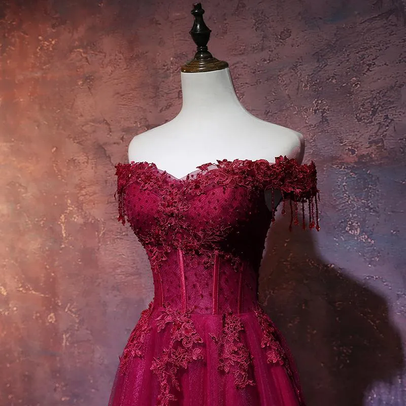 Stunning Wine Red A-line Prom Dress with Sweetheart Neckline and Long Tulle Skirt - KS5885